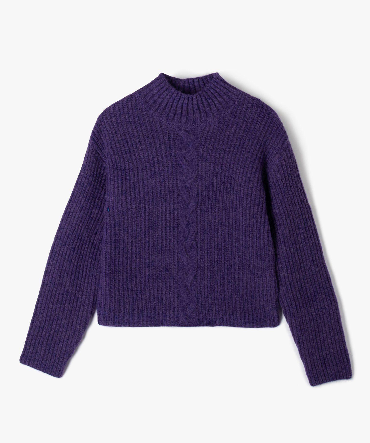 Pull fille col montant avec torsade sur l’avant violet | GEMO