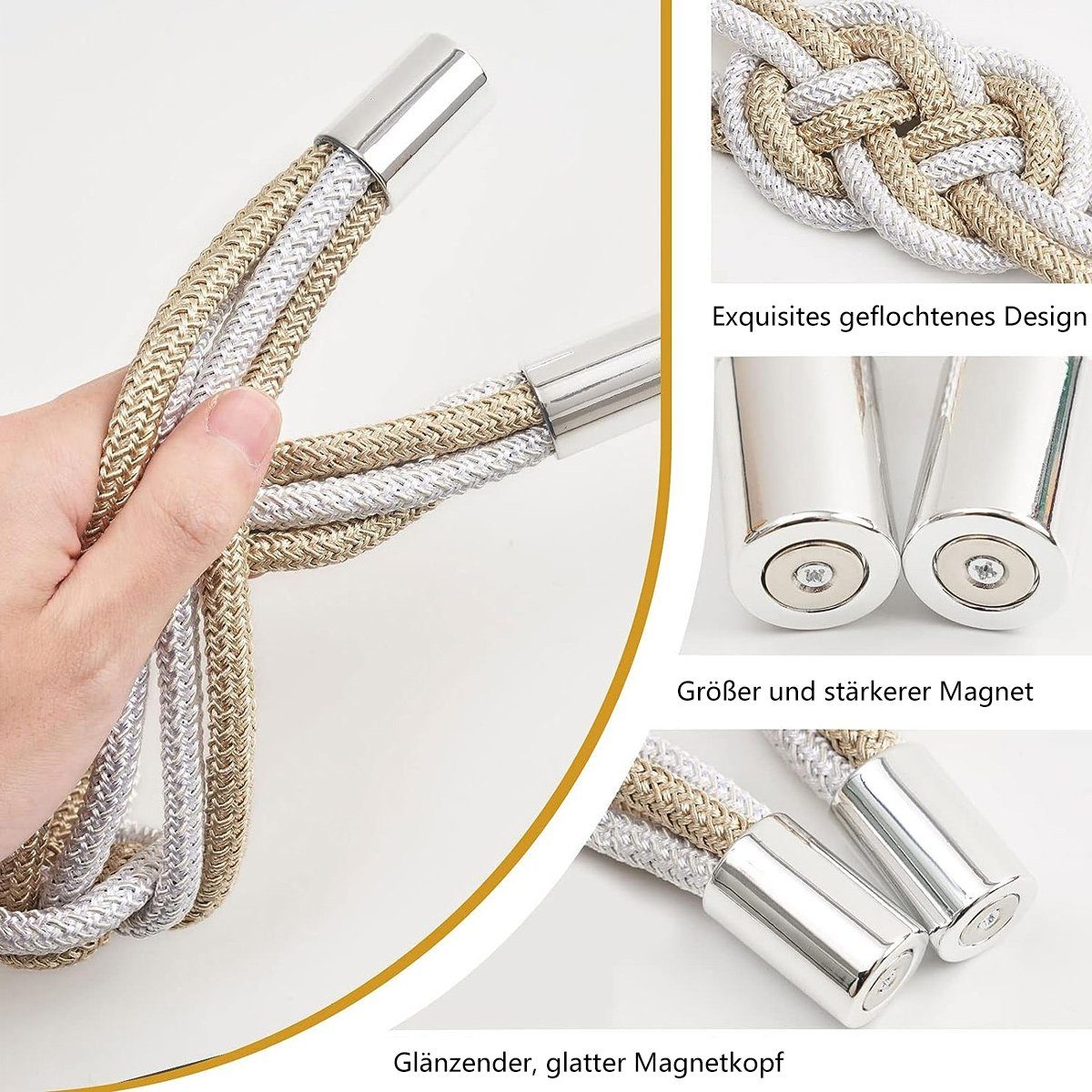 Raffhalter Starke Magnetische Raffhalter für Vorhänge,Handgewebtes Seil,für Büro, Jormftte