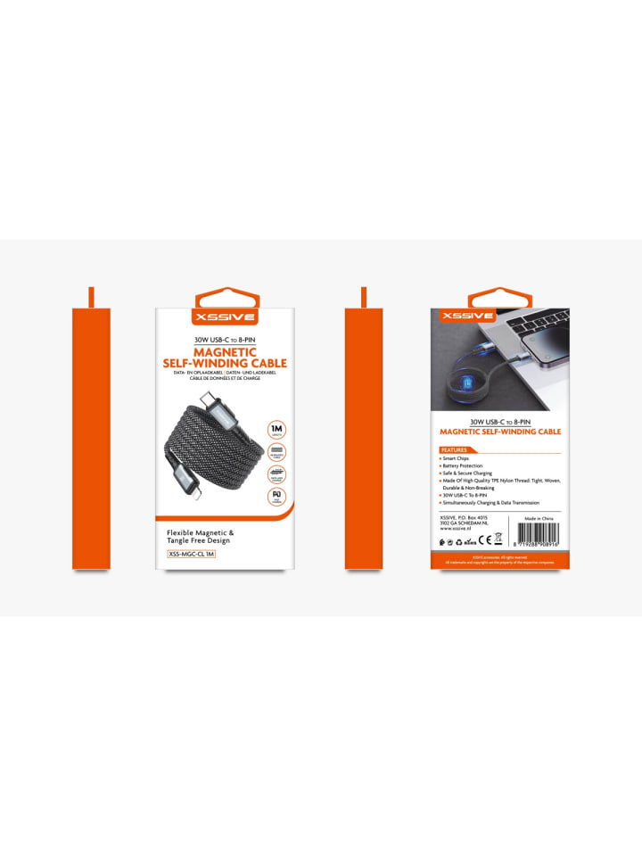 COFI 1453 Xssive Magnetisches Wickelkabel 30W USB-C auf 8-Pin XSS-MGC-CL1M in Schwarz günstig kaufen onesize