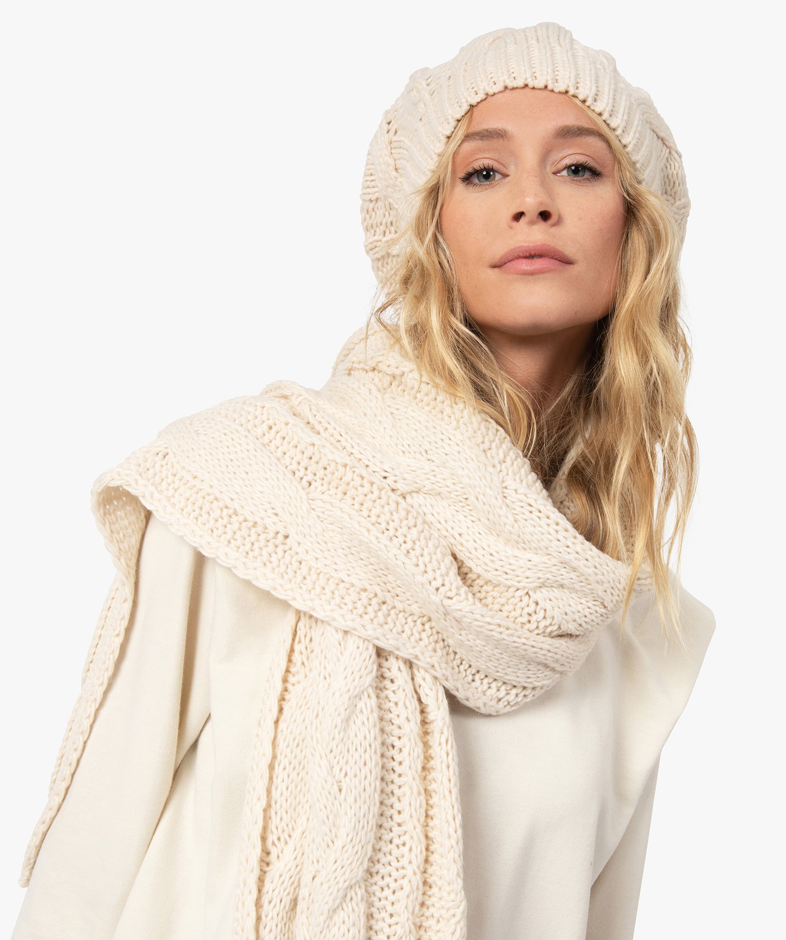 Echarpe femme en maille ctelée ecru | GEMO
