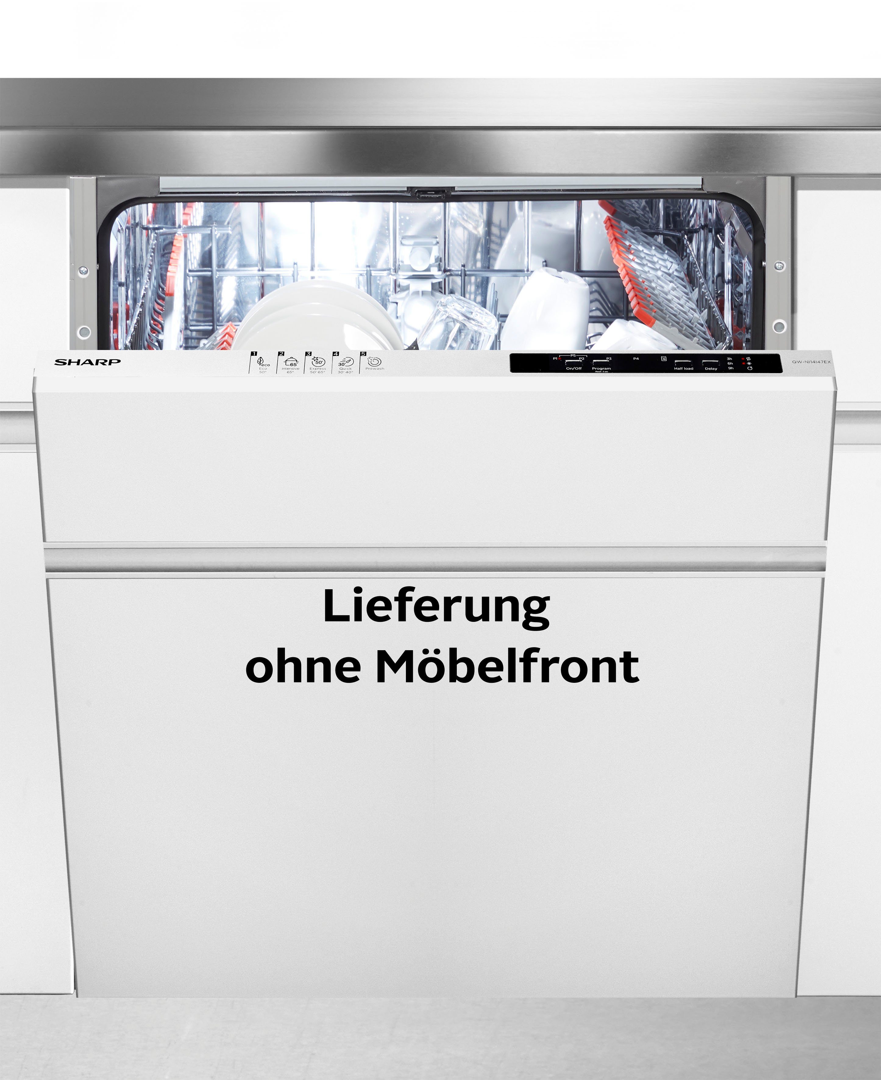 Sharp vollintegrierbarer Geschirrspüler, QW-NI14I47EX-DE, 12 Maßgedecke