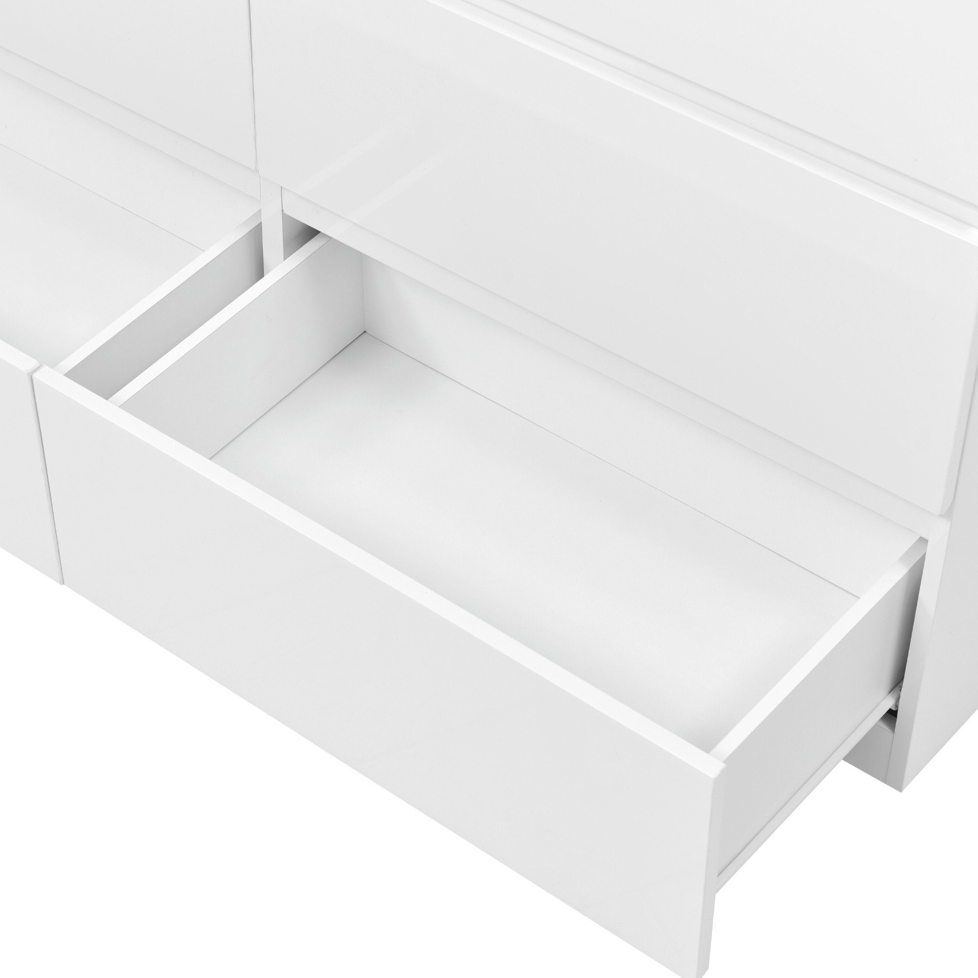 REDOM Anrichte Schubladenkommode Kommode (mit 6 Schubladen 130CM, Weiß -B130/T40 /H88cm), Highboard Weiss Sideboard, für Schlafzimmer & alle Wohnräume