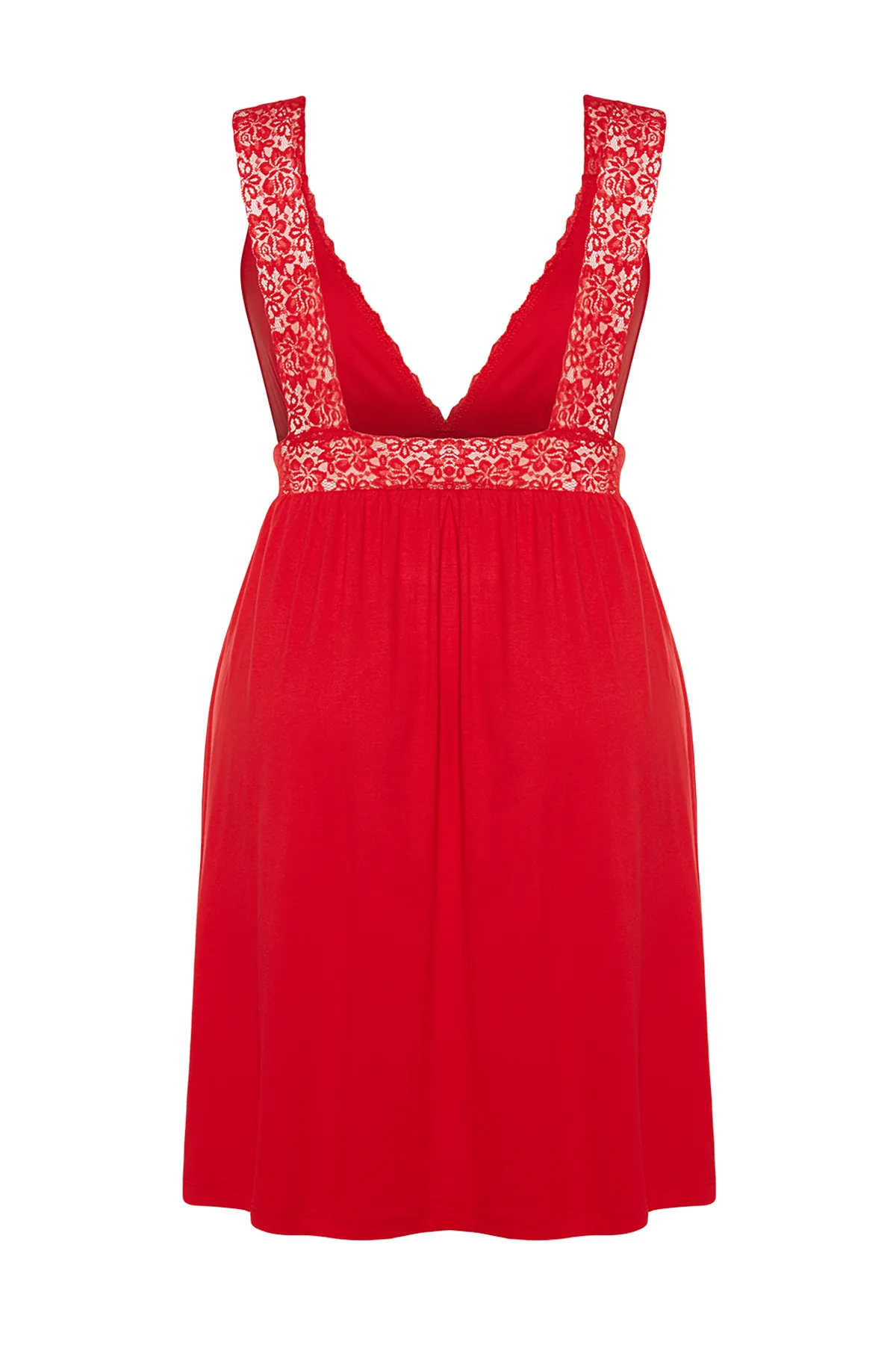 Trendyol Curve  Gestricktes Nachthemd mit roten Spitzendetails TBBAW23CH00000