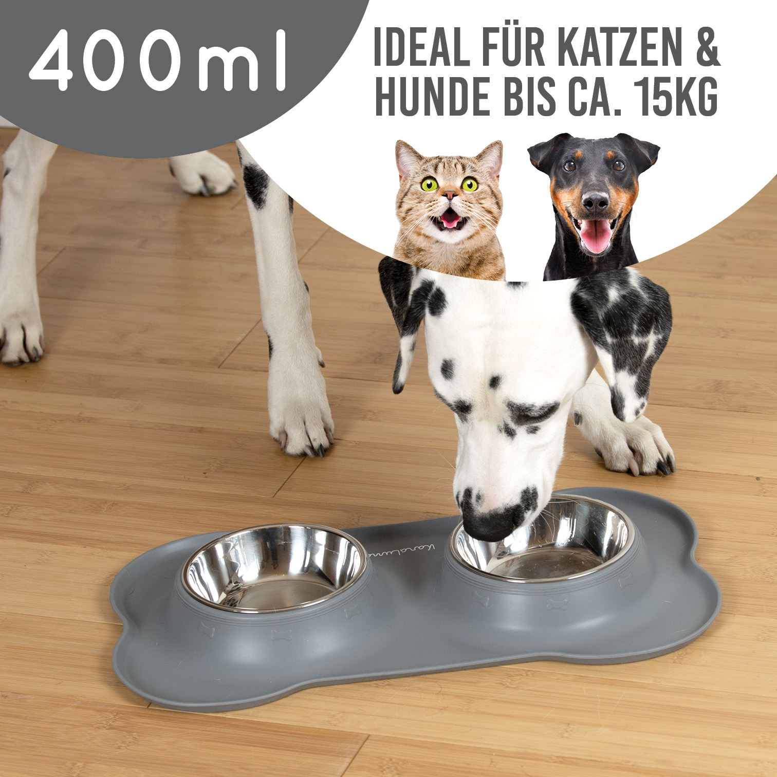 KaraLuna Futternäpfe KaraLuna Napfunterlage mit 4 Näpfen grau 400 ml
