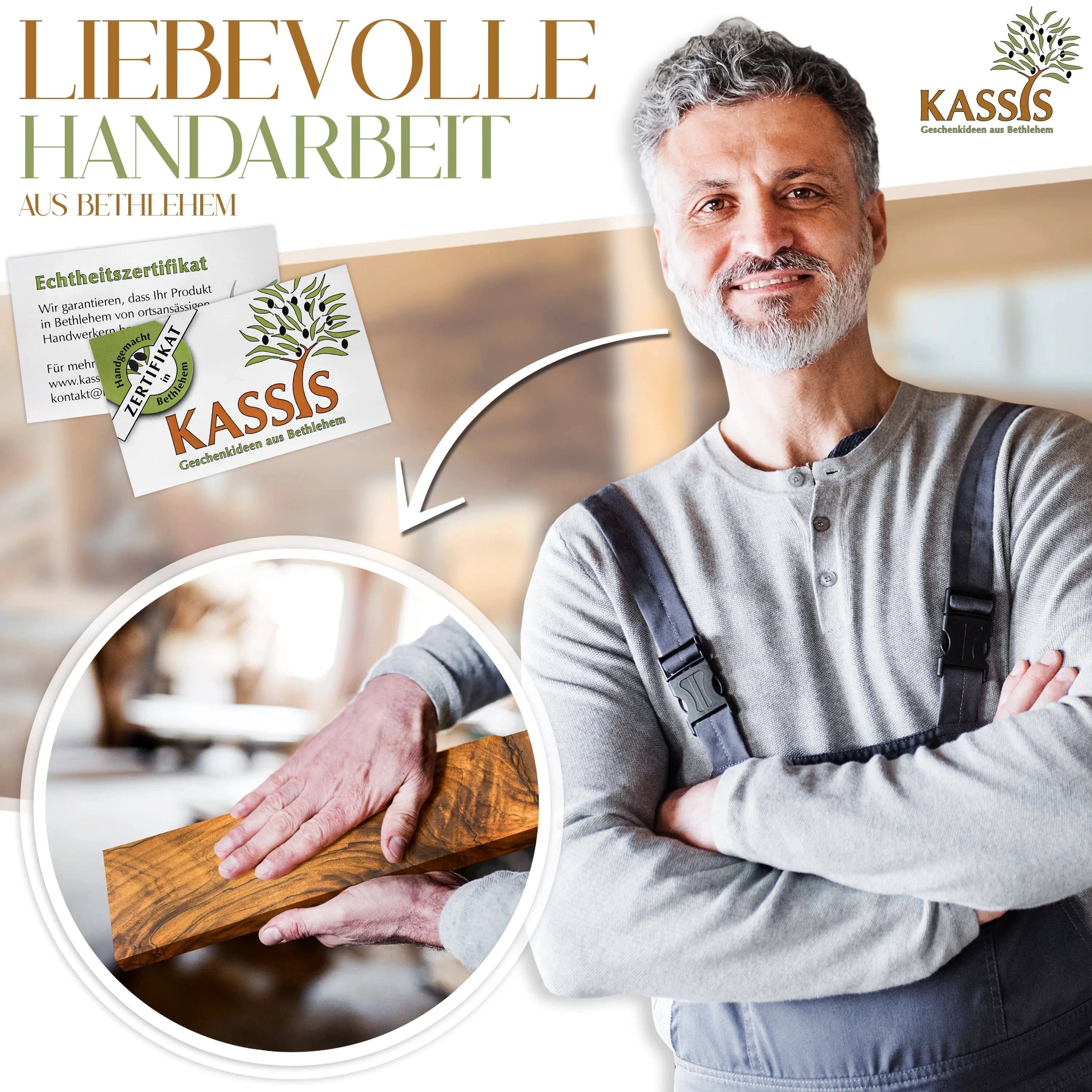 Kassis Engelfigur Schutzengel als Handschmeichler aus Olivenholz, handgemacht, umweltfreundlich, Naturprodukt, aus Bethlehem, Glücksbringer