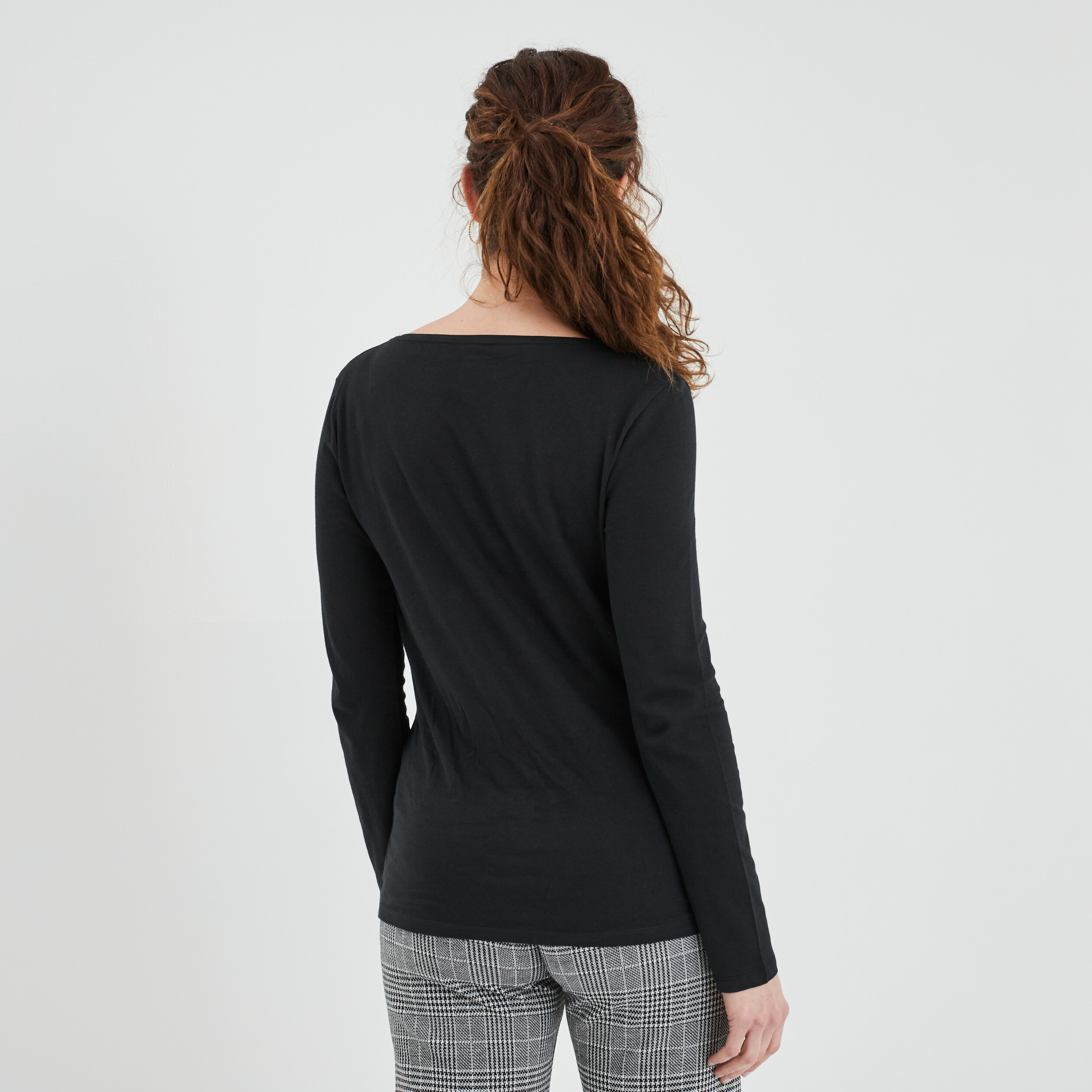 T-shirt coton manches longues noir femme | La Halle