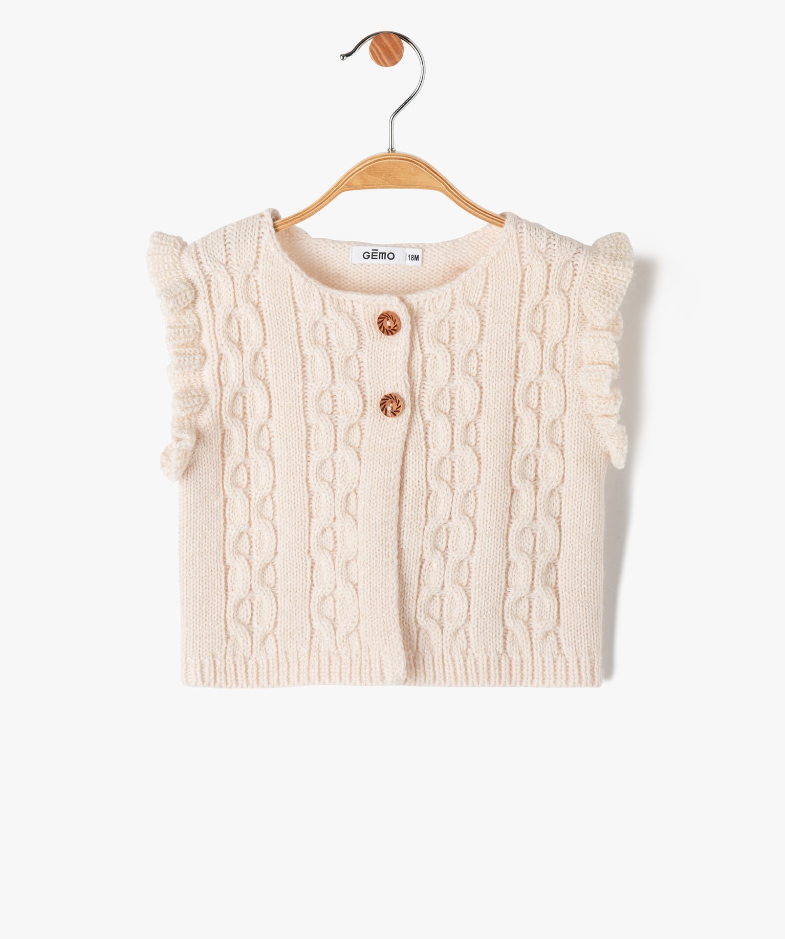 Gilet bébé fille sans manches à torsades et volants ecru | GEMO
