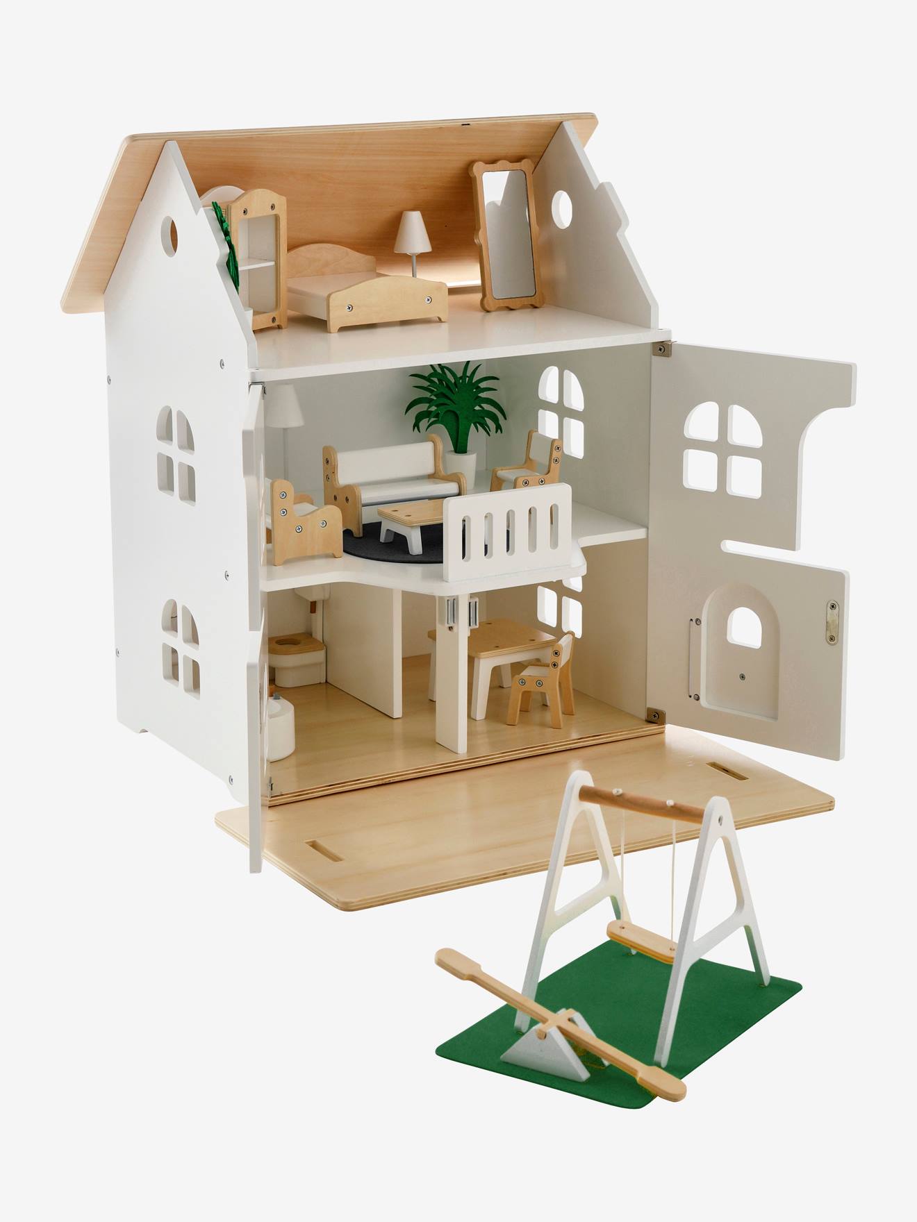 Vertbaudet Puppenhaus mit Zubehör aus Holz FSC - natur/weiß