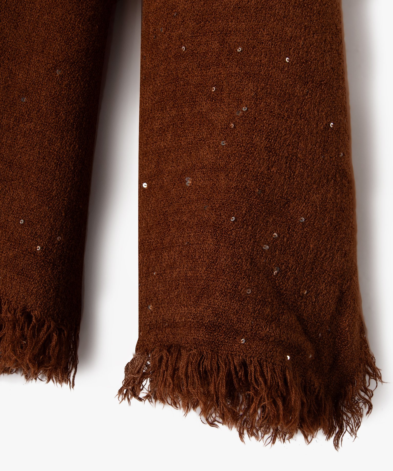 écharpe fine à franges et sequins brillants femme marron | GEMO