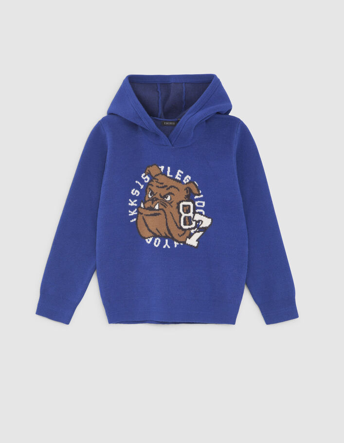 Pull bleu tricot Intarsia bouledogue garçon