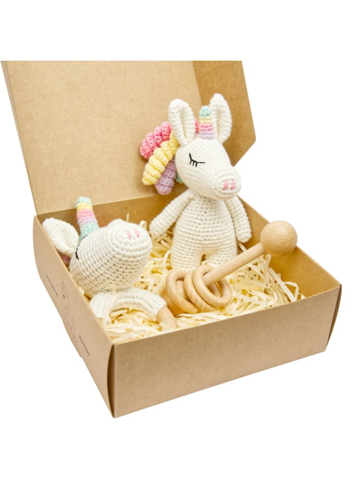 miniHeld Handgestrickter Einhorn Rainbow Set Babyrassel Holz Baumwolle 16 cm 0 Monate günstig kaufen onesize