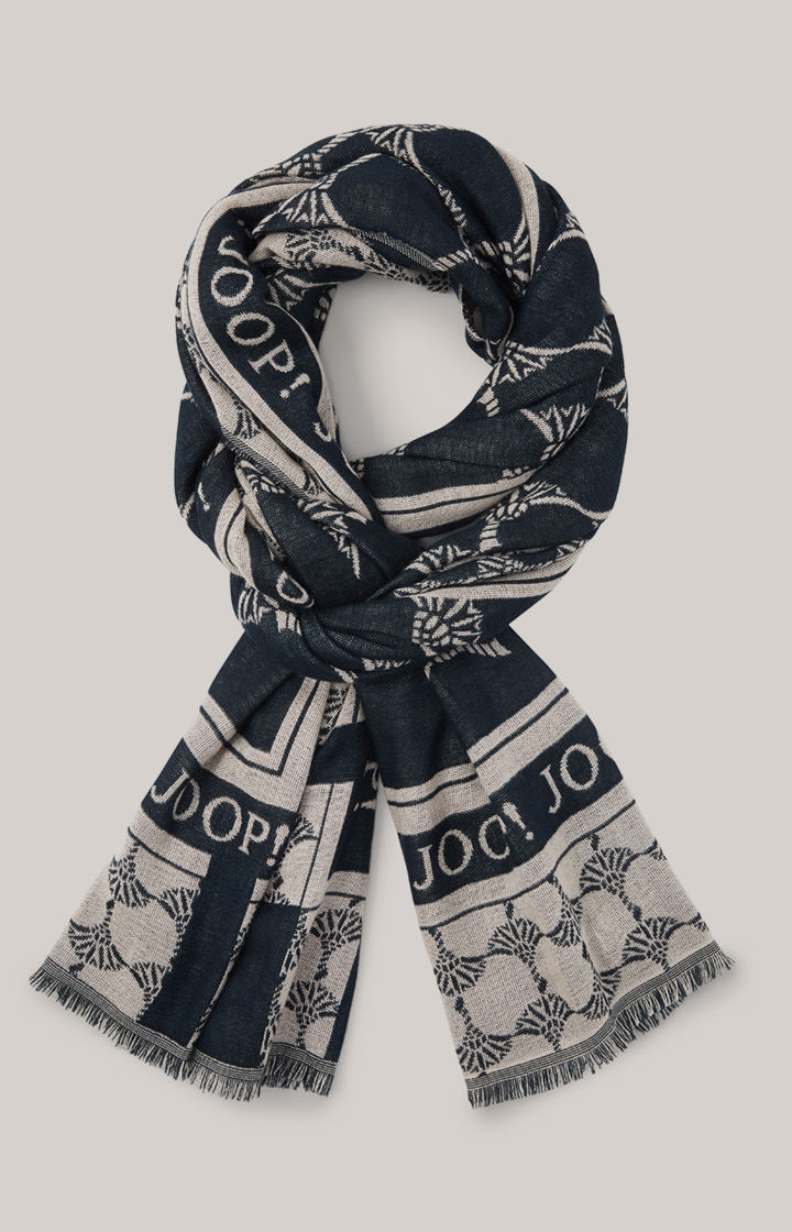 Jacquard-Schal in Dunkelblau/Beige