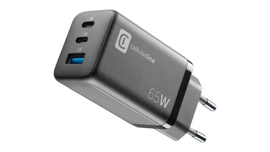 Cellularline USB Charger Multipower Micro 65W GaN 3 Ports PD Black