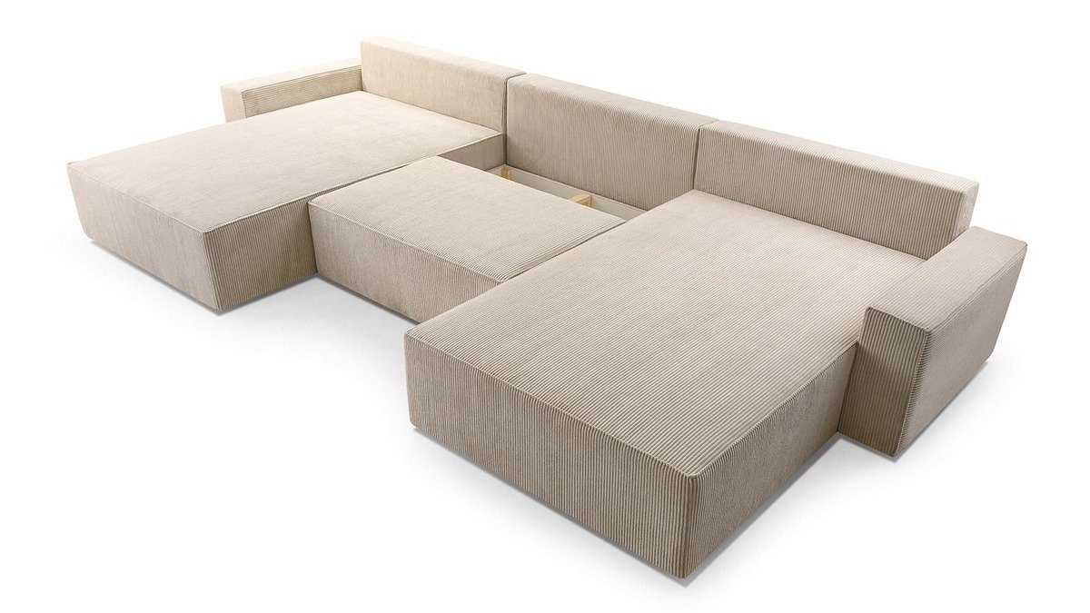 MOEBLO Wohnlandschaft DENVER U, Eckcouch aus Cordstoff Ecksofa U-Form Cord Sofa Couch Polsterecke U-Sofa - 420x85x185cm, mit Bettkasten und Schlaffunktion