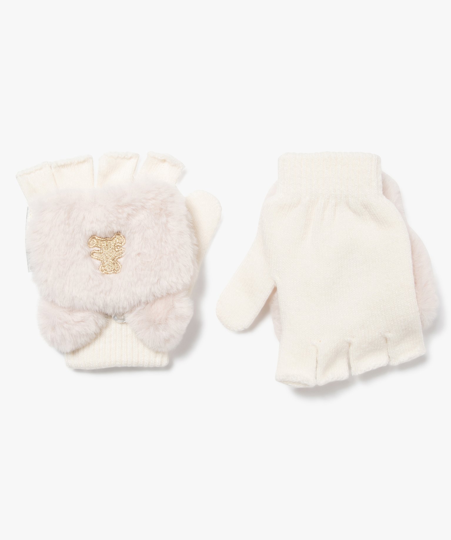 Moufles mitaines 2-en-1 en fourrure imitation fille - LuluCa... beige | GEMO