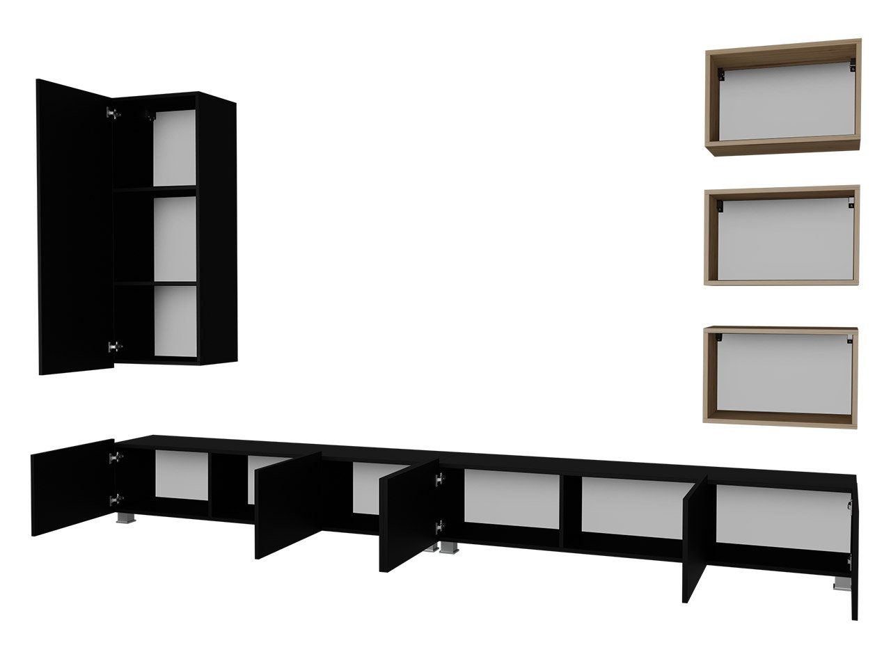 Mirjan24 Wohnwand Calabrini XXXVI, (6er-Set, 2x TV-Lowboard, Hängeschrank, 3x Wandregal), ohne Griffe