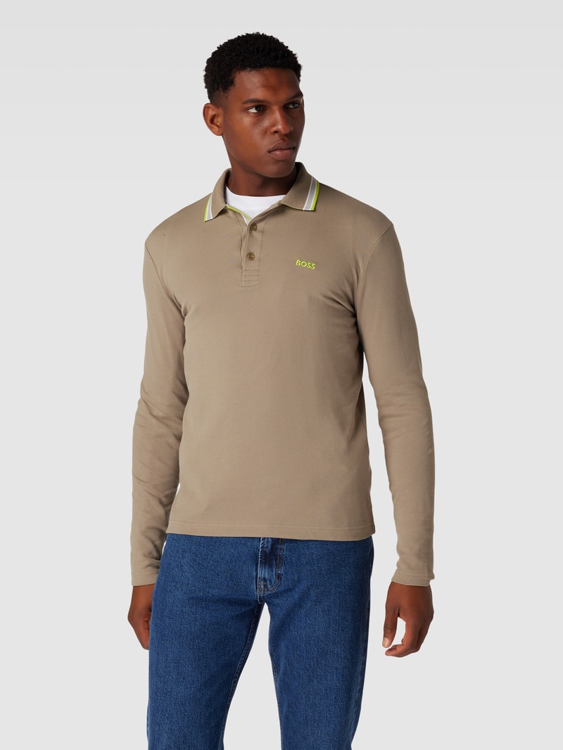 Poloshirt mit Kontraststreifen Modell 'Plisy' in khaki