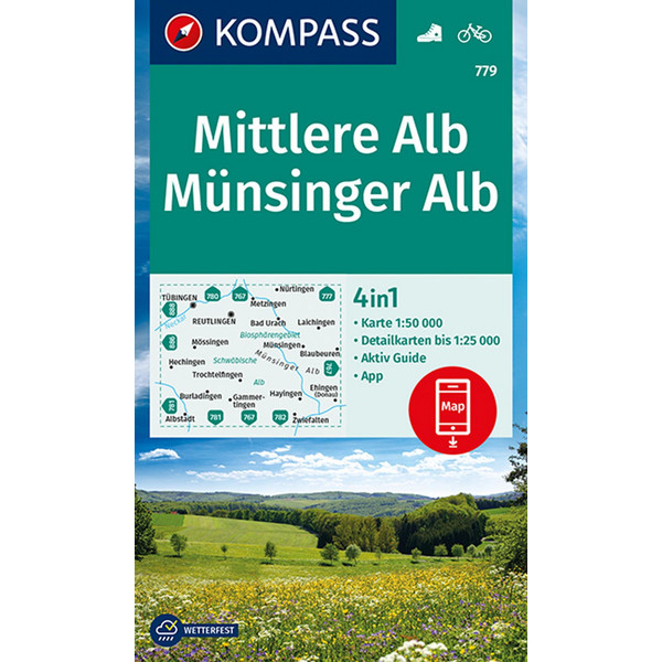 KOMPASS WANDERKARTE MITTLERE ALB, MÜNSINGER ALB 1:50 000