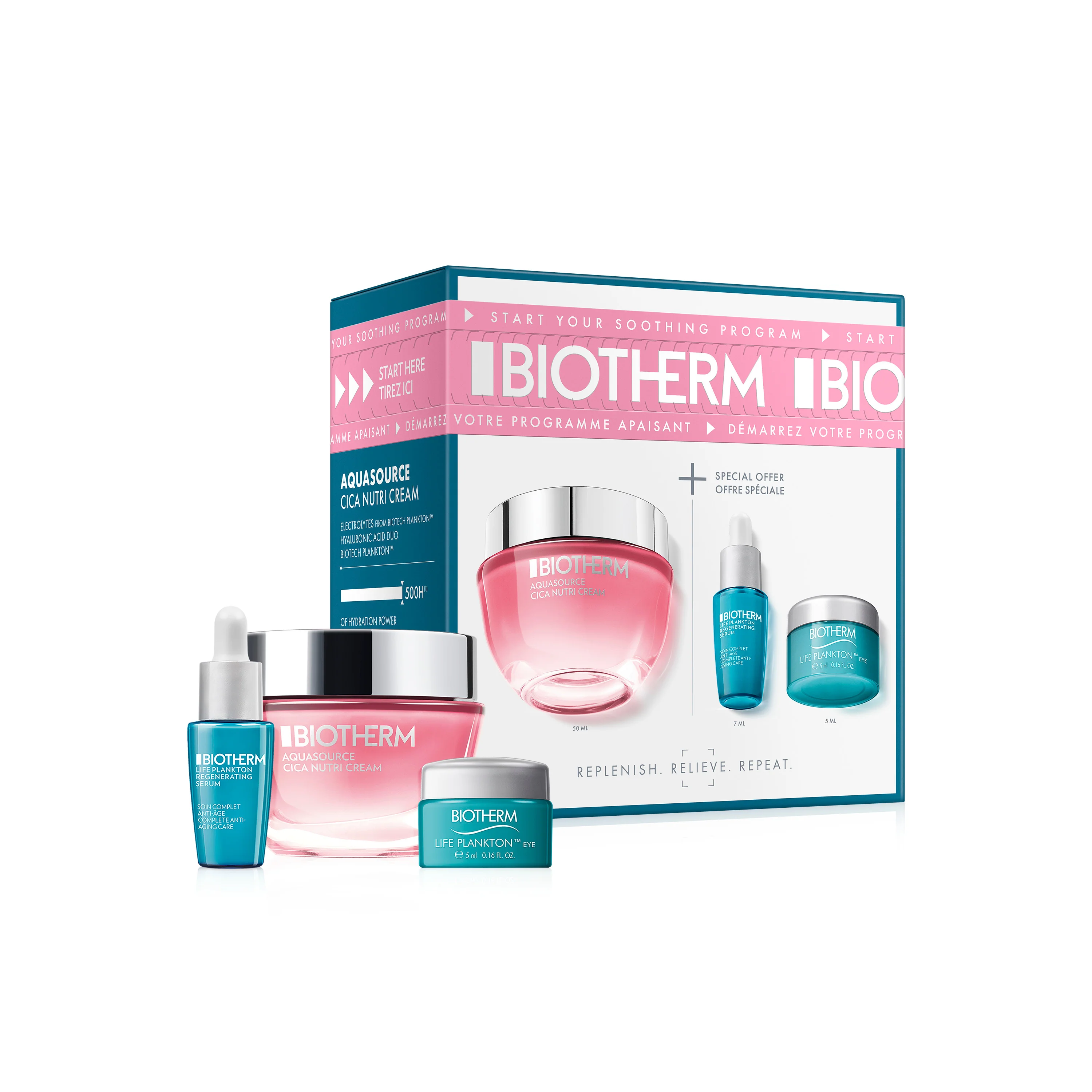 Aquasource Aquasource Cica Routine Set - Умирујући сет, 24-часовни умирујући третман лица