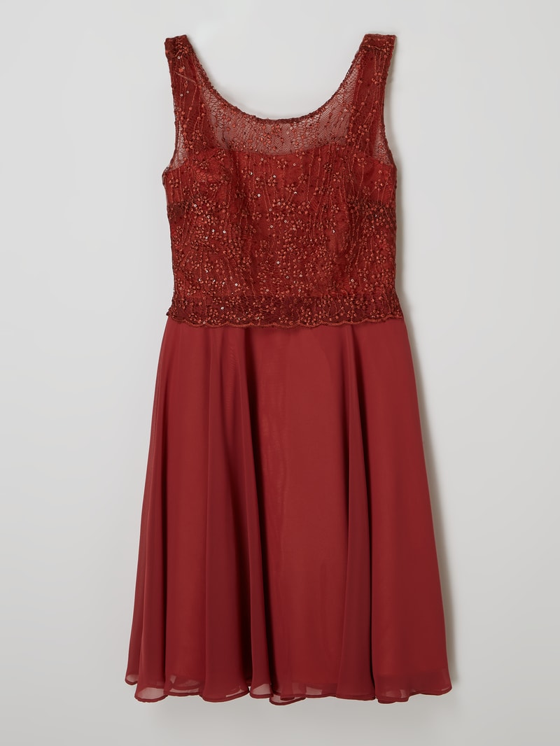 Kleid mit floralen Stickereien in terrakotta