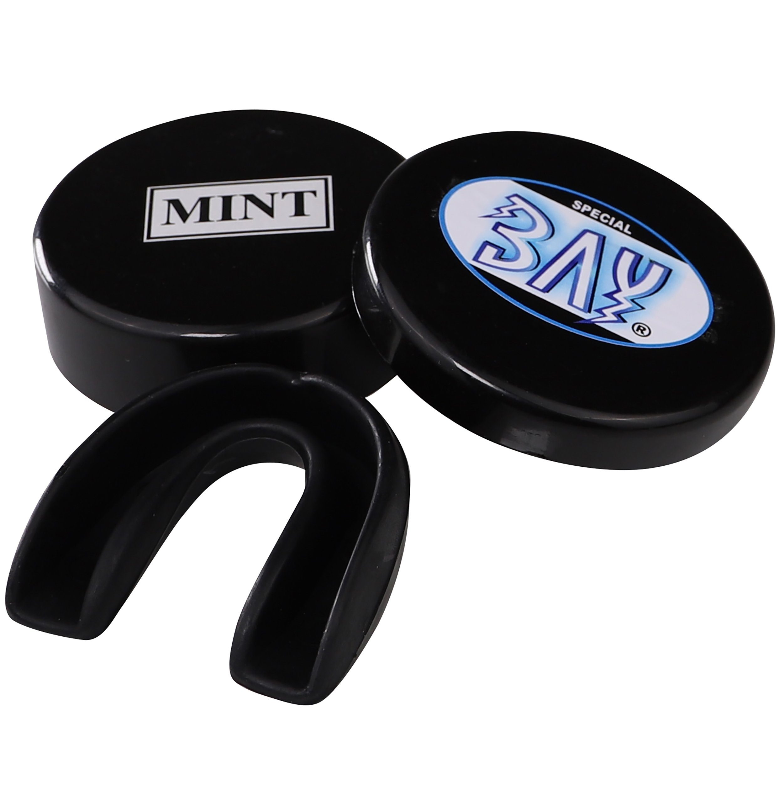 BAY-Sports Zahnschutz Zahnschützer mit Pfefferminz Aroma Boxen schwarz Mundschutz Sport Sportmundschutz (Für Vollkontakt geeignet, Minz Geschmack), Kampfsport, MMA, Krav Maga, Judo. Karate, Ballsport, Kickboxen, Taekwondo