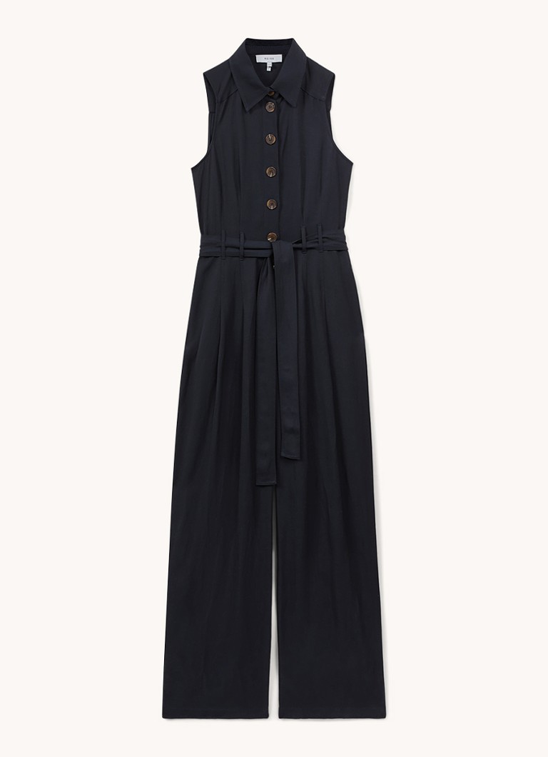 Reiss  Perla wide fit jumpsuit in linnenblend met strikceintuur