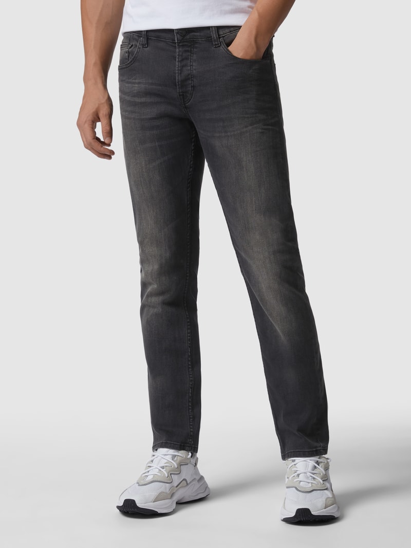 Stone Washed Slim Fit Jeans in schwarz