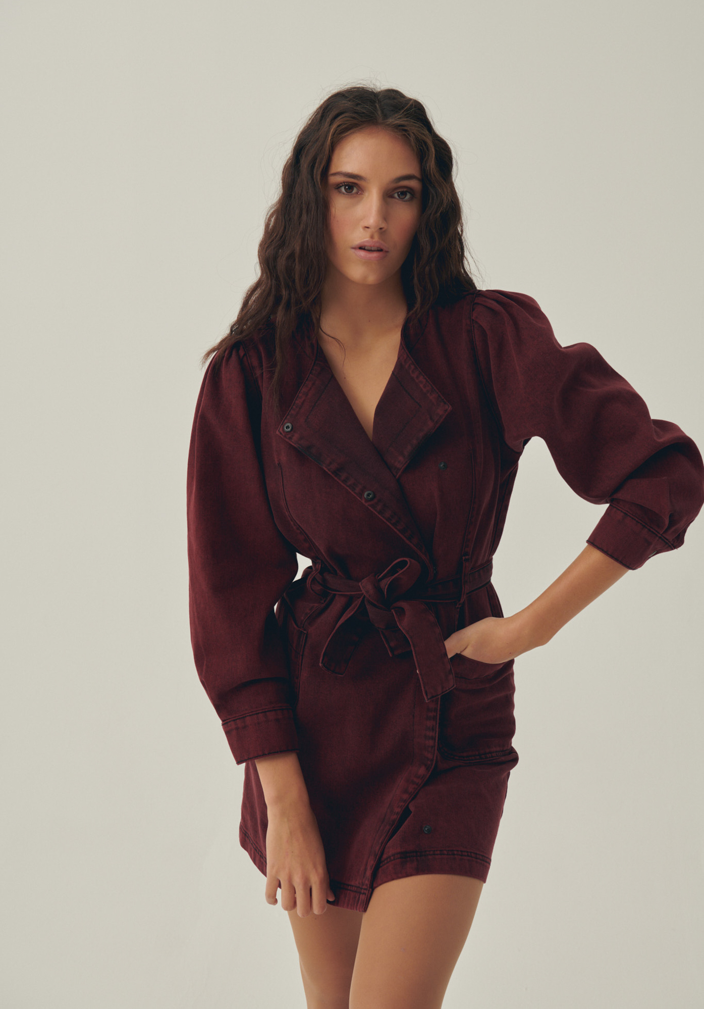 DUNA   Robe portefeuille en jean rouge femme