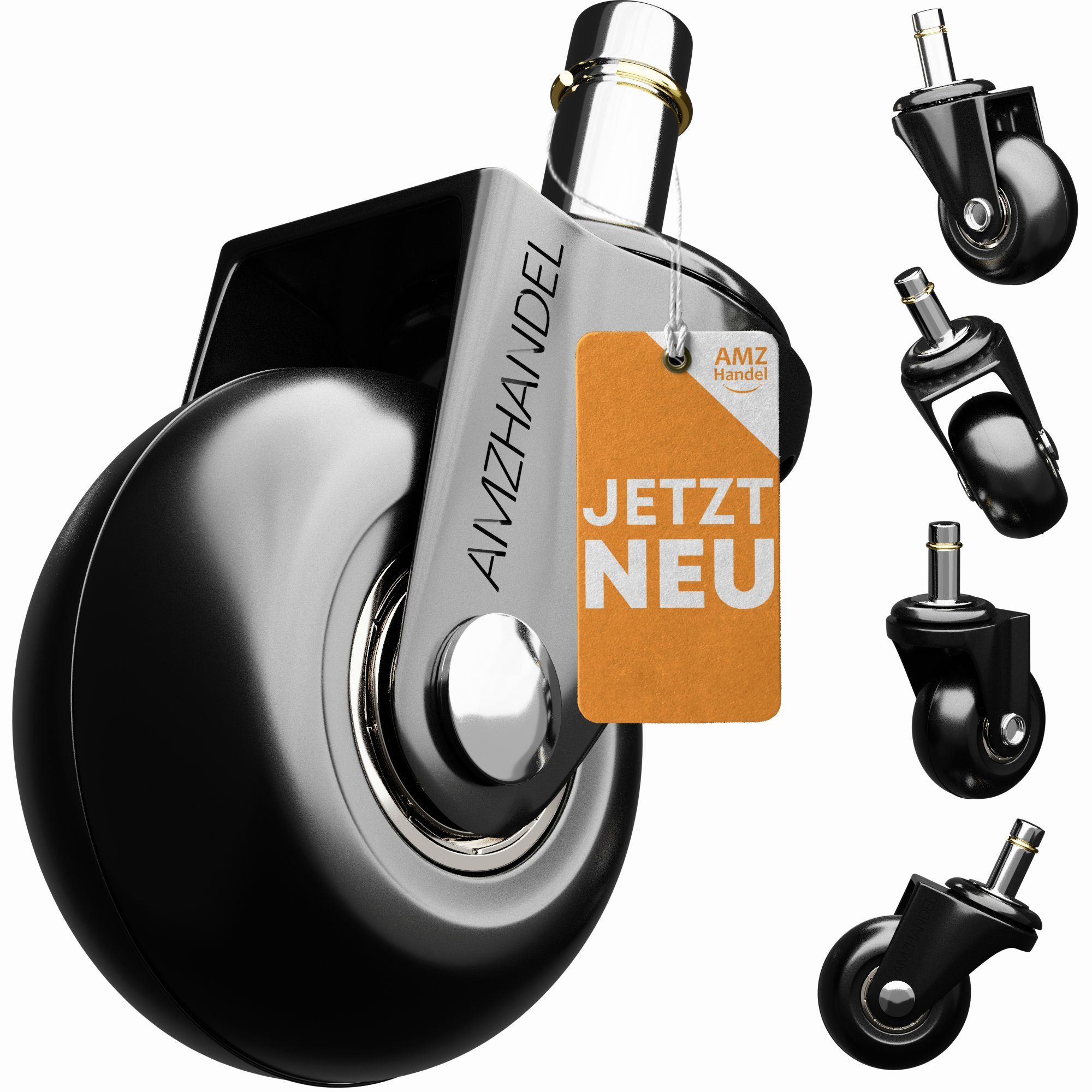AMZHANDEL Stuhlrolle Hartbodenrollen Ø48mm für Ihren Bürostuhl mit 10 oder 11mm Stift, (5xBürostuhlrollen, 5-St), vermeidet Kratzer & Macken