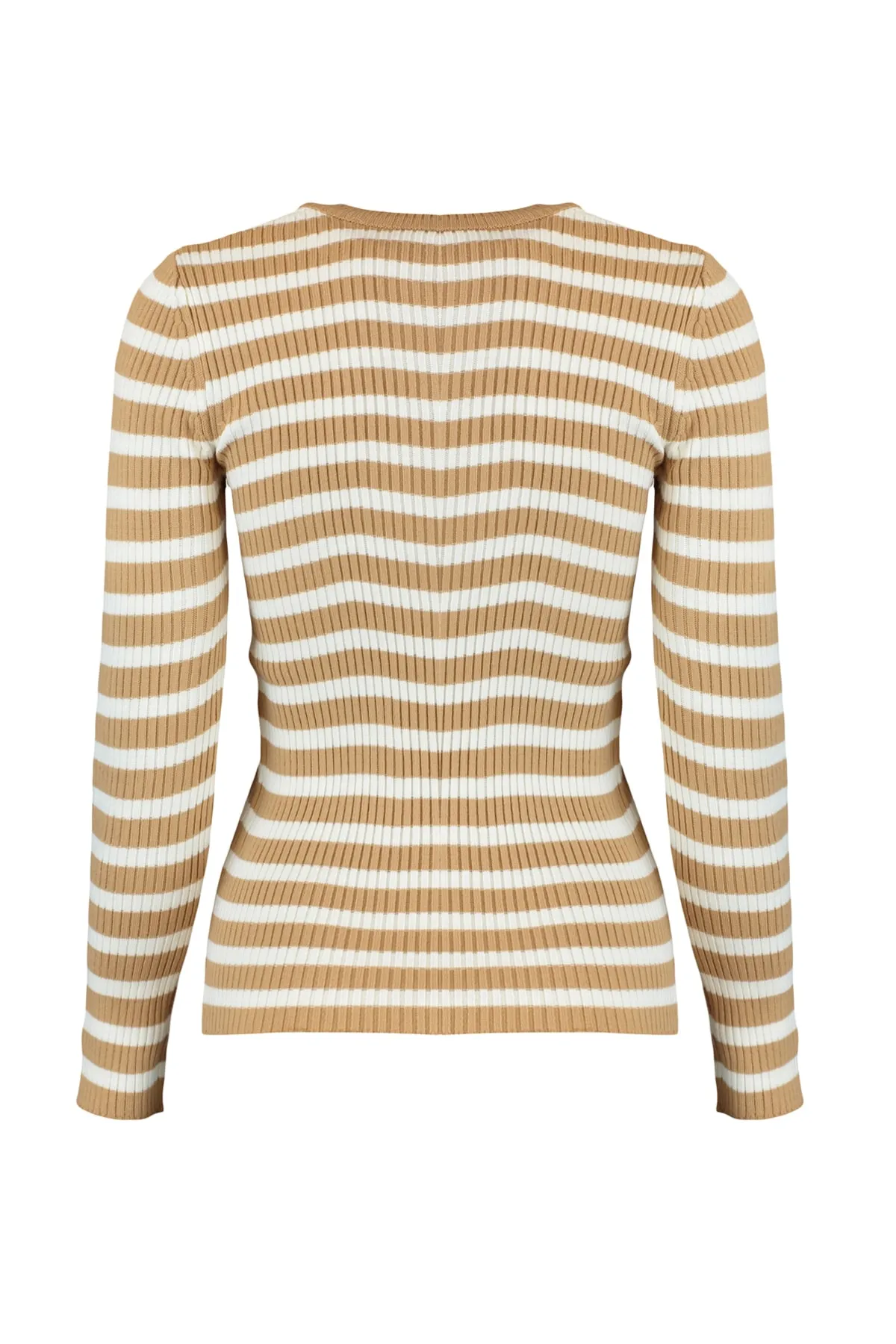 Trendyol Collection  Kamelfarbener Basic-Strickpullover mit Streifen TWOAW21KZ0942