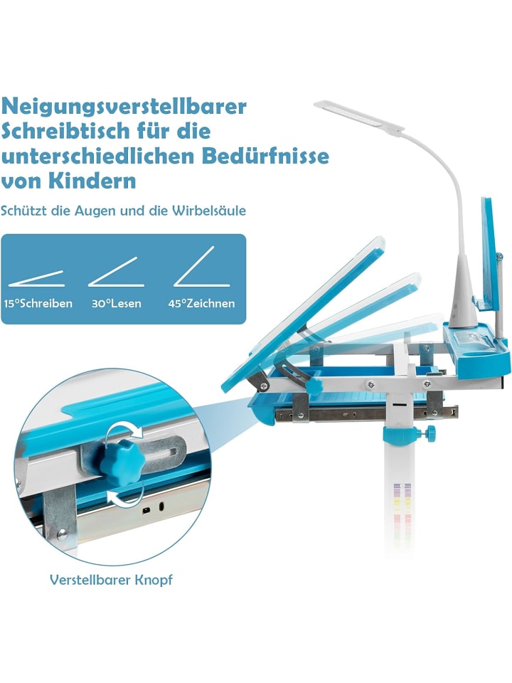 COSTWAY Kinderschreibtisch Set mit Licht ab 4 Jahren in Blau günstig kaufen onesize
