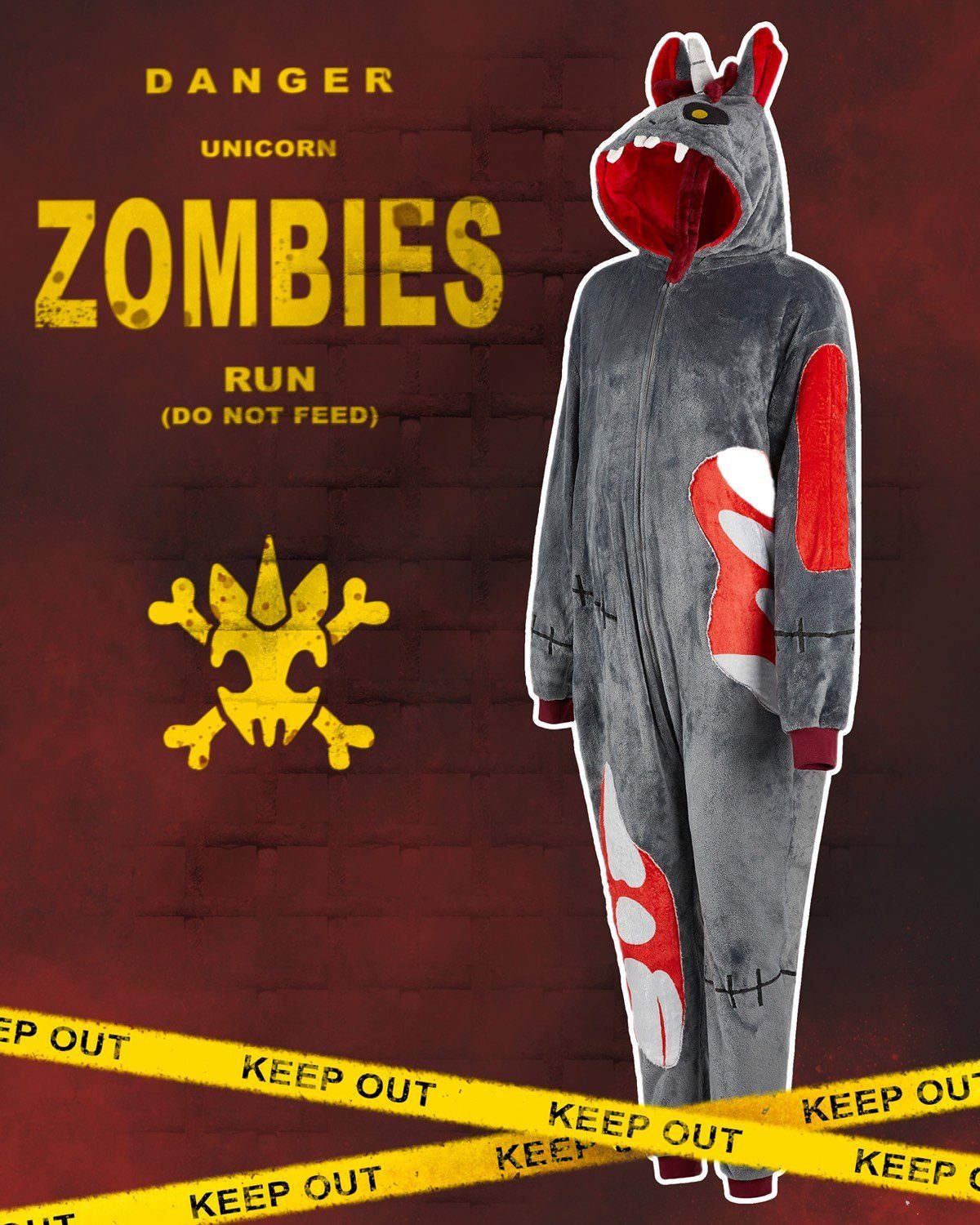 Corimori Jumpsuit Flauschiges Zombie Einhorn Kostüm für Kinder (2-tlg) mit Haarreif, Onesie, Mädchen, Jungen, Karneval, Fasching, Halloween