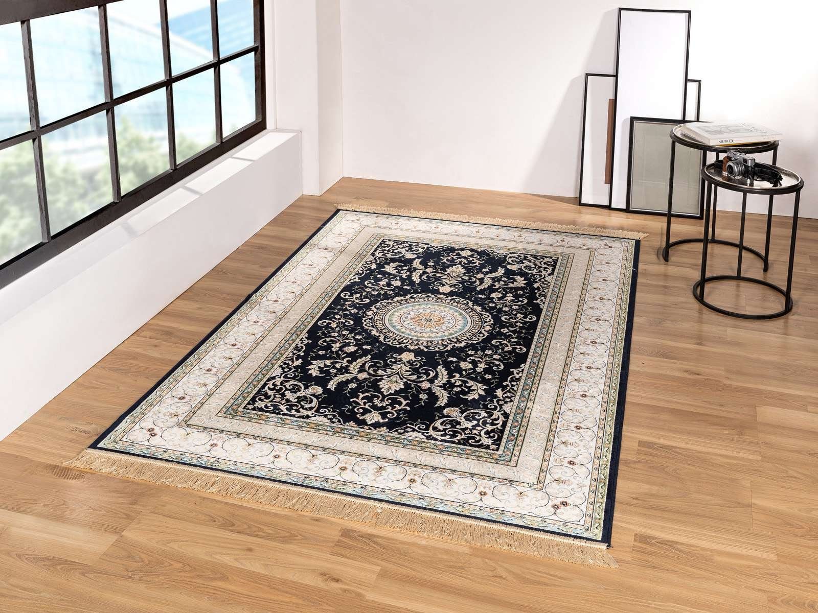 Teppich Moderner Orientteppich Palazzo Royal 914377, TaraCarpet, rechteckig, Höhe: 6 mm, Boho Vintage Aubusson blau Wohnzimmer Schlafzimmer Esszimmer 067x105