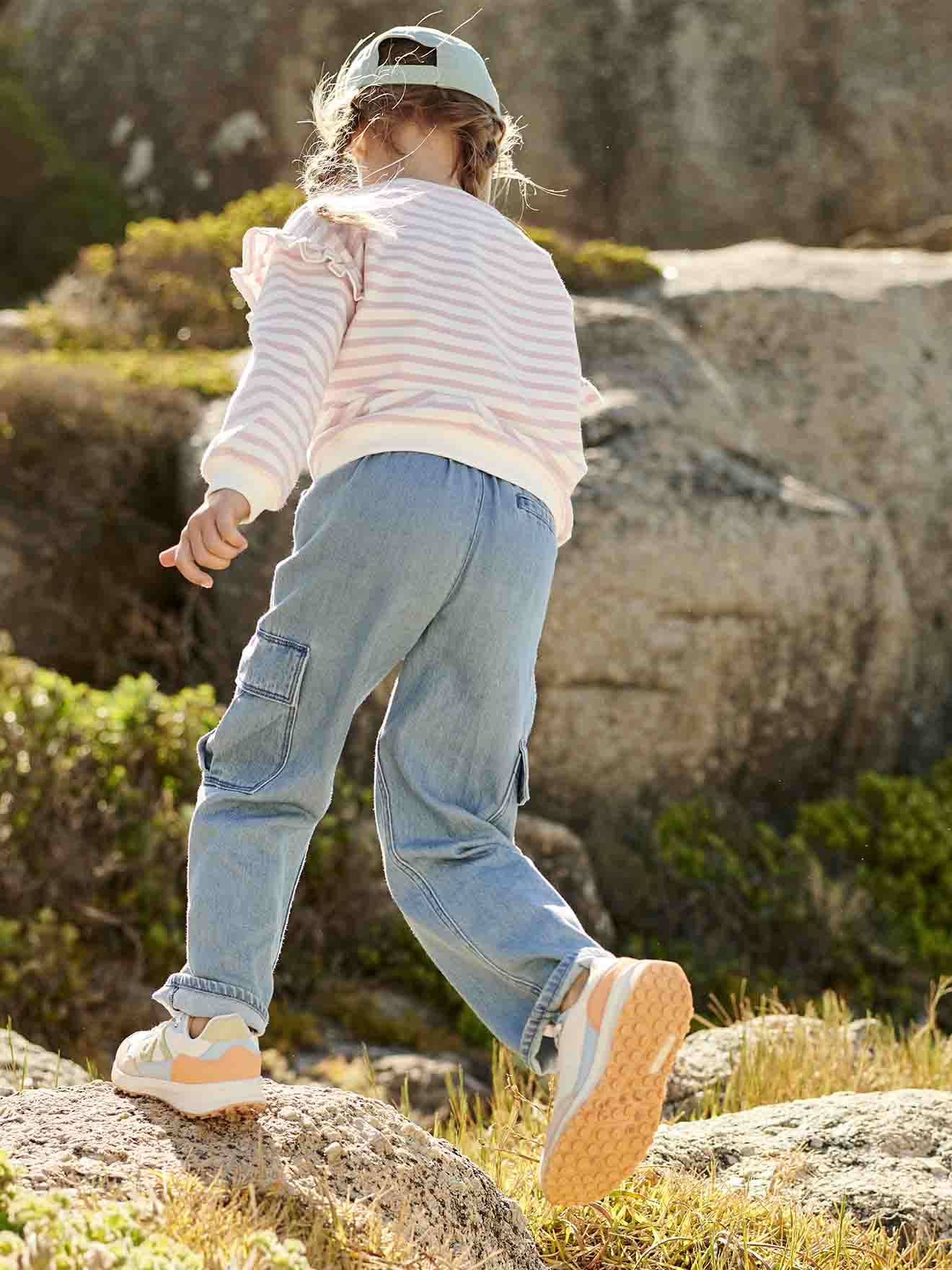 Vertbaudet Mädchen Cargo-Jeans mit Schlupfbund Oeko-Tex - blue stone