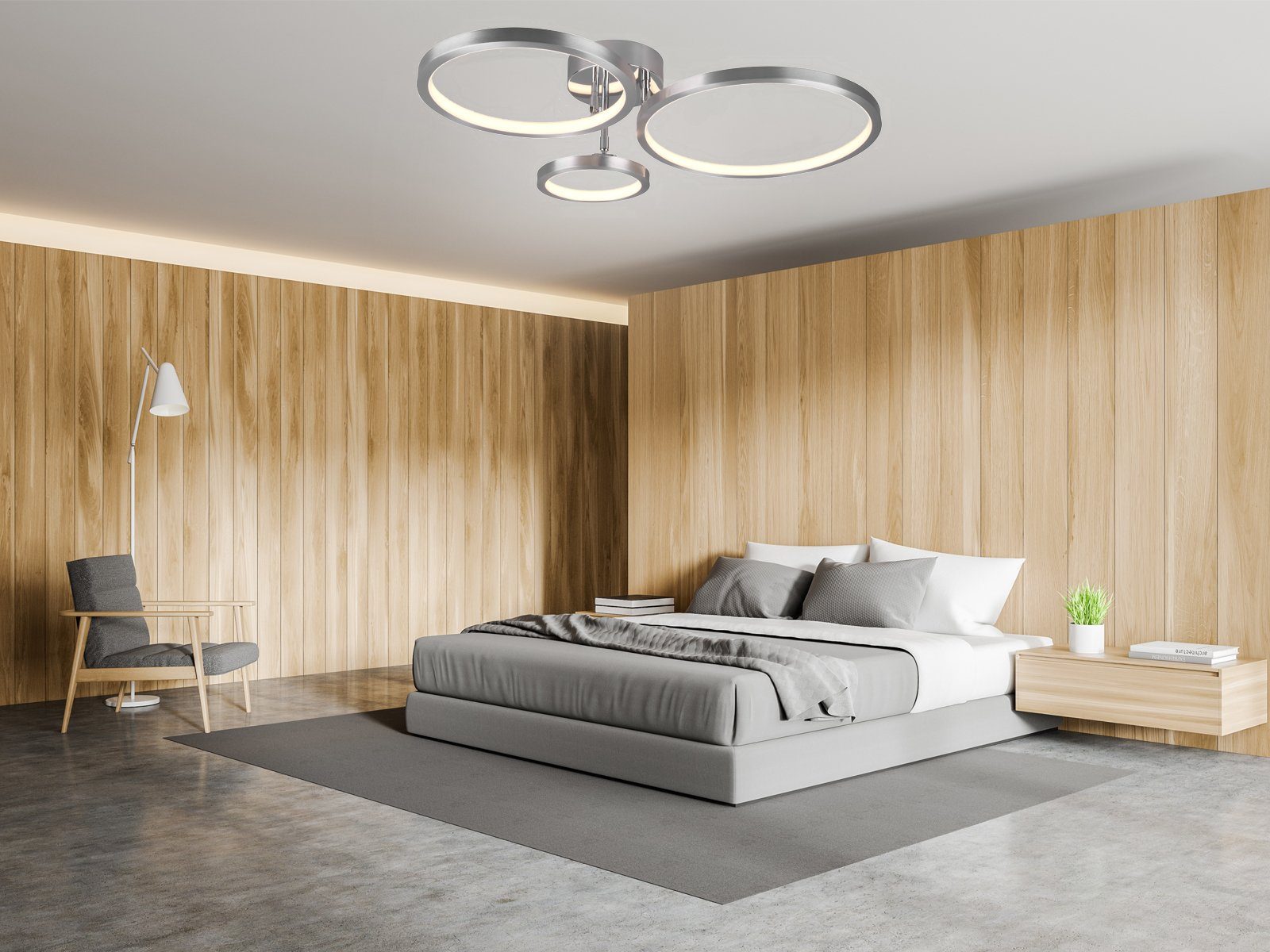 meineWunschleuchte LED Deckenleuchte, Dimmer, LED fest integriert, Warmweiß, Ringe schwenkbar, coole Designer Lampen Jugendzimmer, B. 71cm, Silber