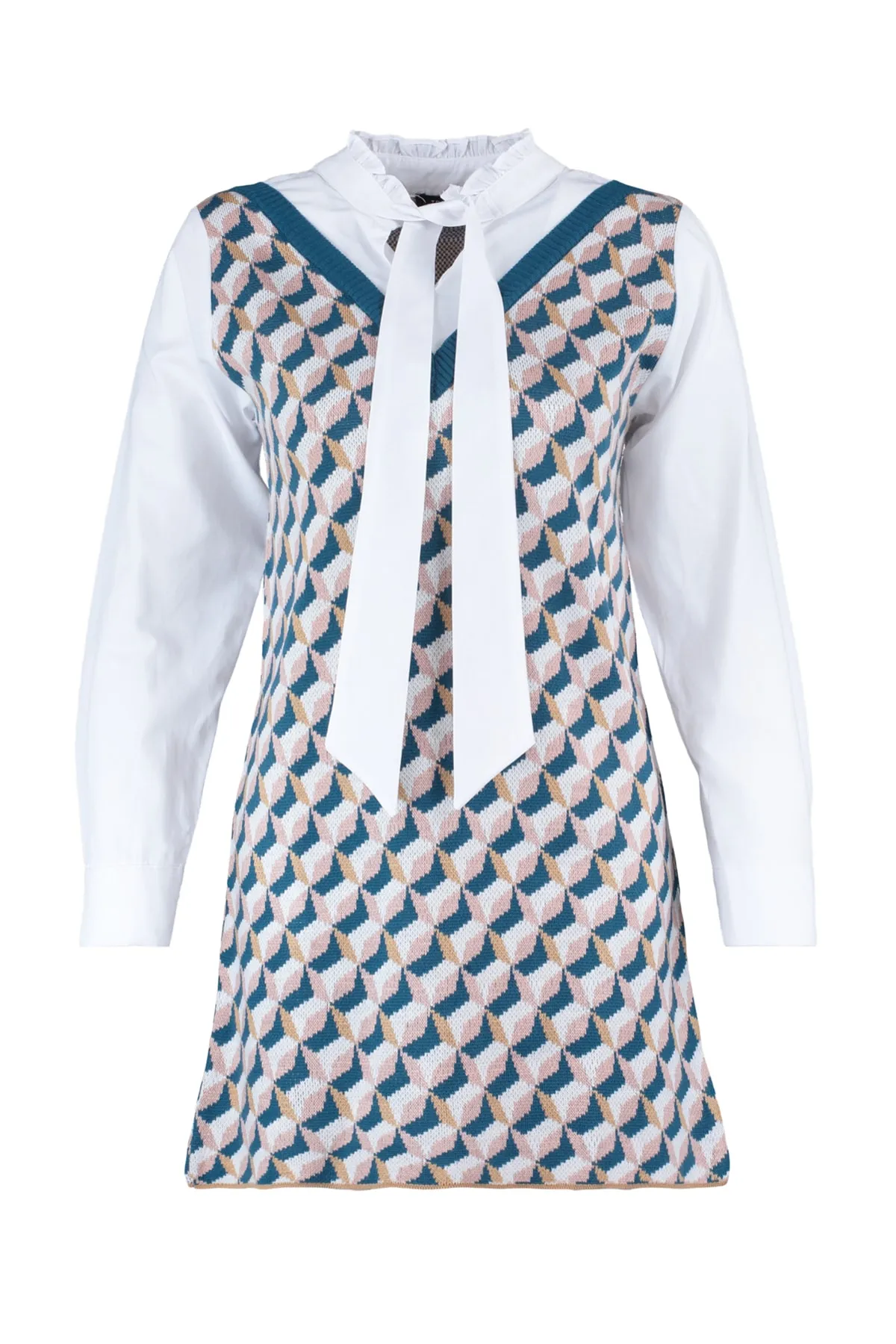 Trendyol Collection  Marineblaues selbstgemustertes Mini-Strickkleid TWOAW22SV0122