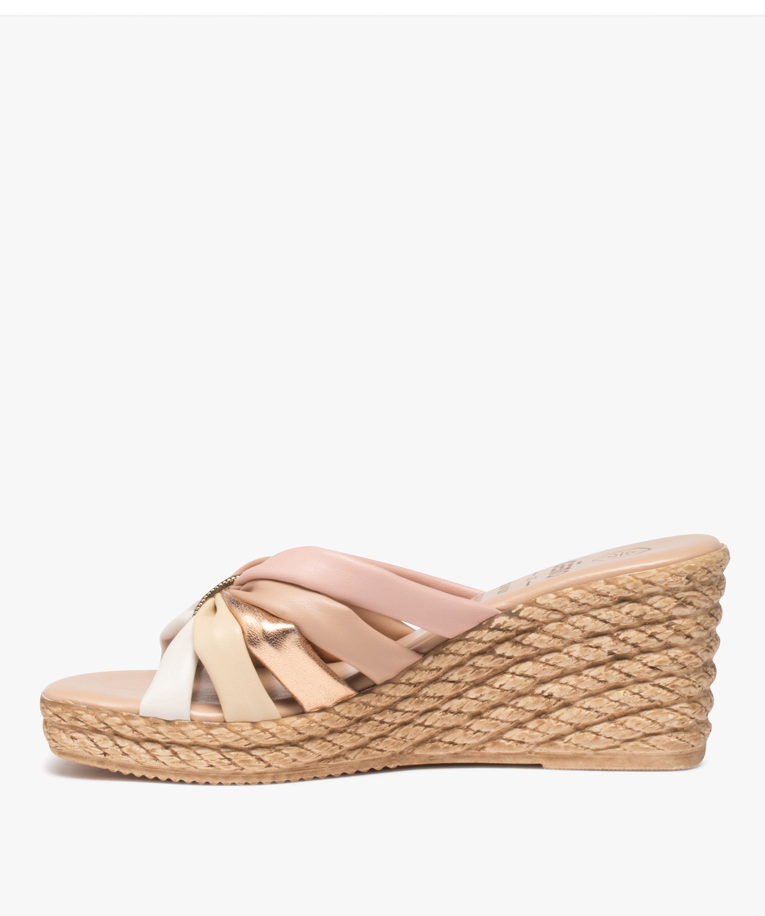 Mules femme à talon compensé et à brides fantaisie beige | GEMO