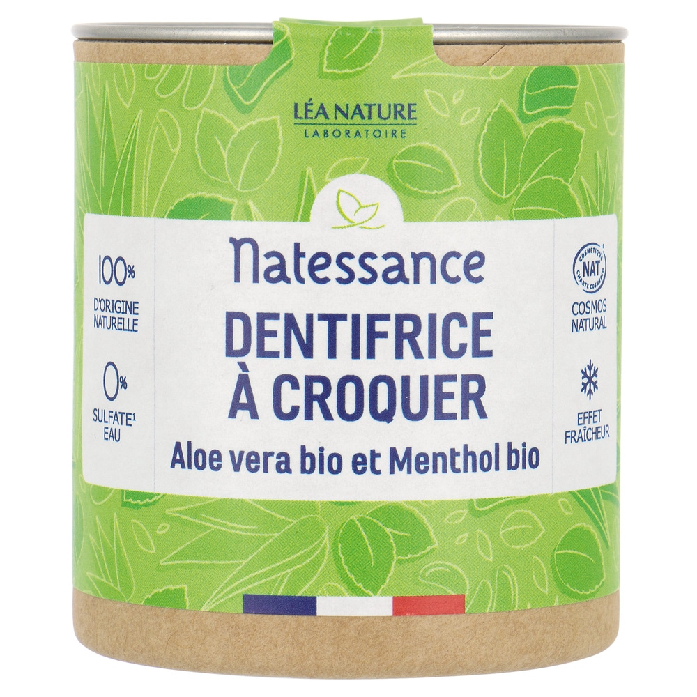 natessance Dentifrice à croquer Aloe Vera bio et Menthol bio Dentifrice