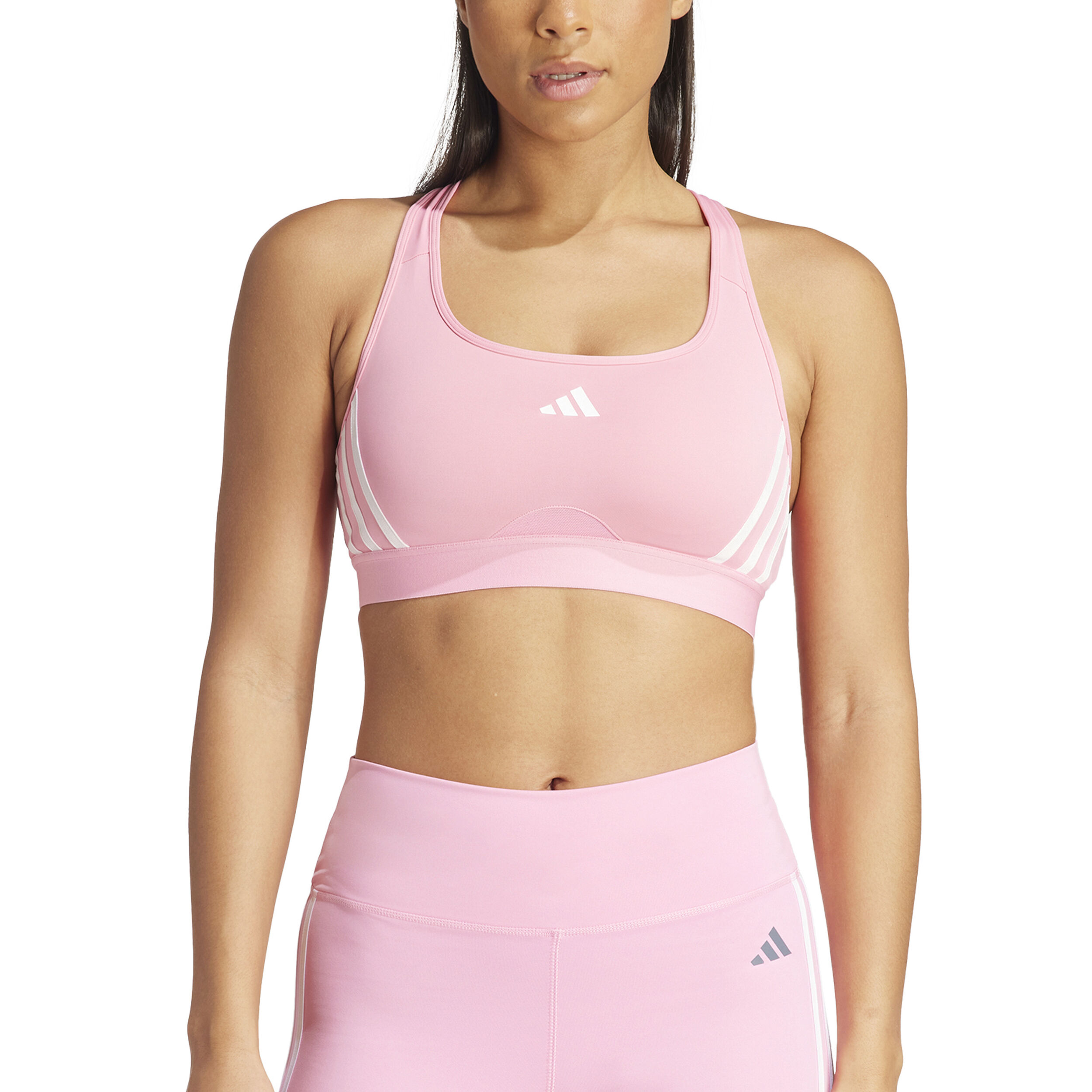 Power Racer Medium 3-Stripes Sport-BH Damen - Rosa, Weiß
