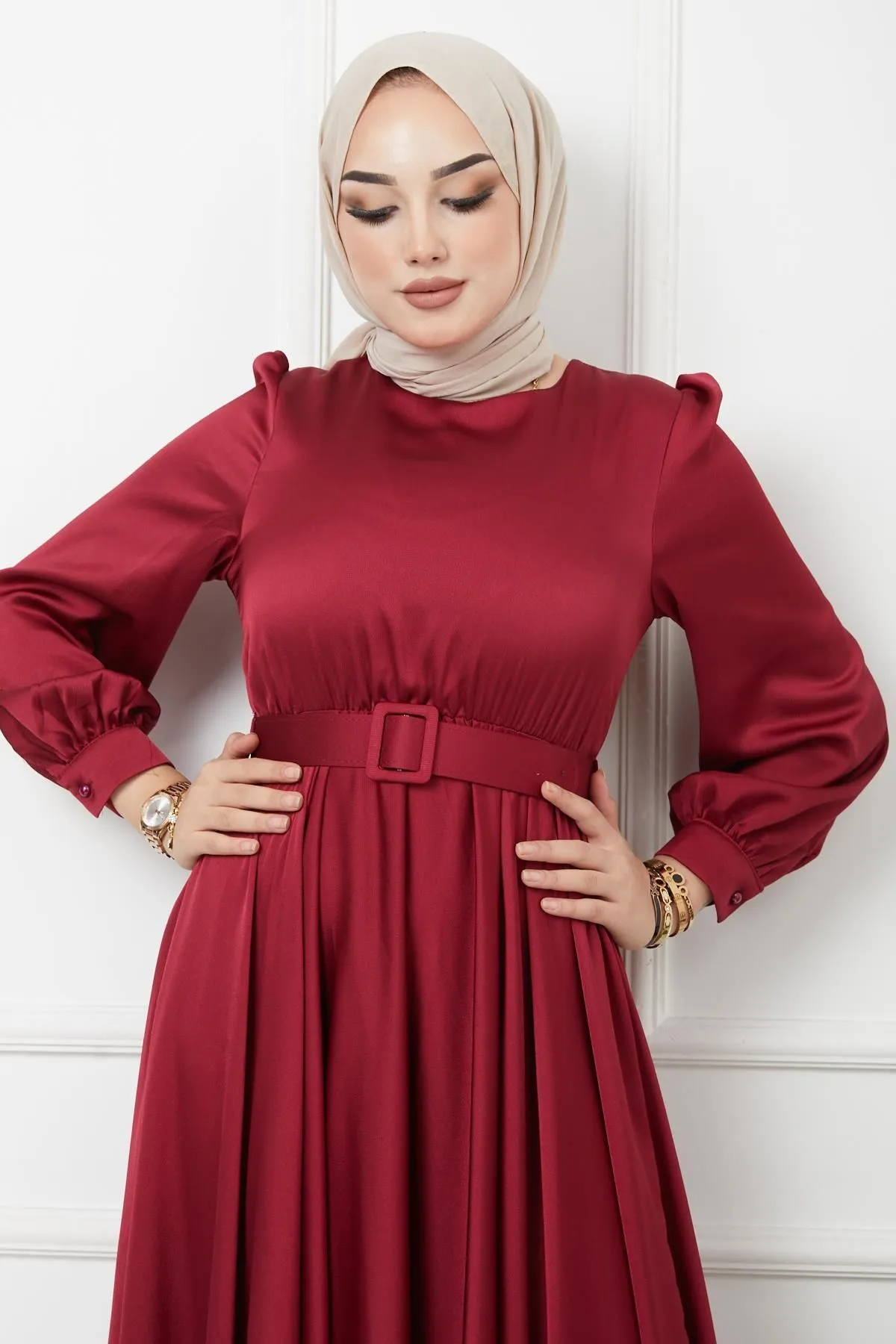Olcay  Gürtel-Accessoire, ausgestelltes Abendkleid CLARET 1602