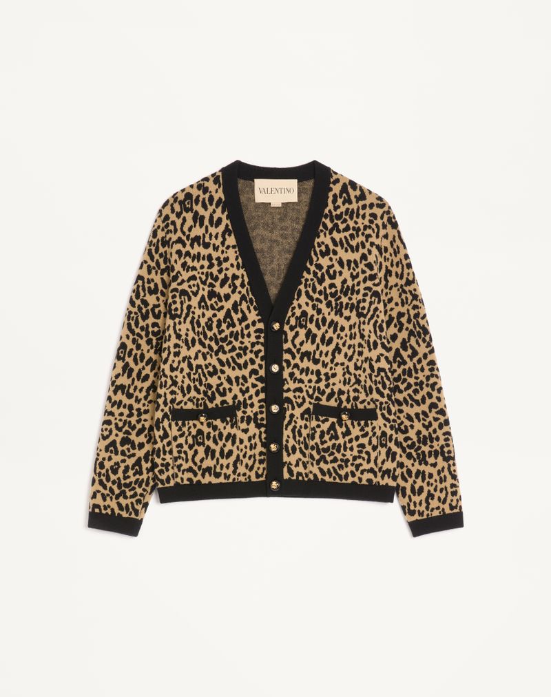 Valentino wollen vest met Fauve Eclat Animalier jacquardmotief