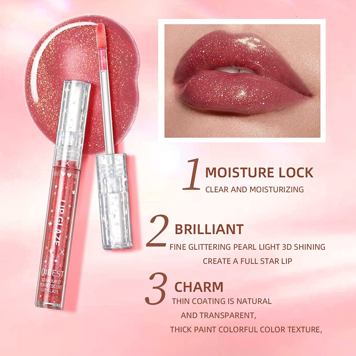 Haiaveng Lipgloss-Set 9 Farben Glitter Diamant Glänzender Lipgloss Set, Langanhaltender Wasserdichter Schimmer Metallic Lippenstift