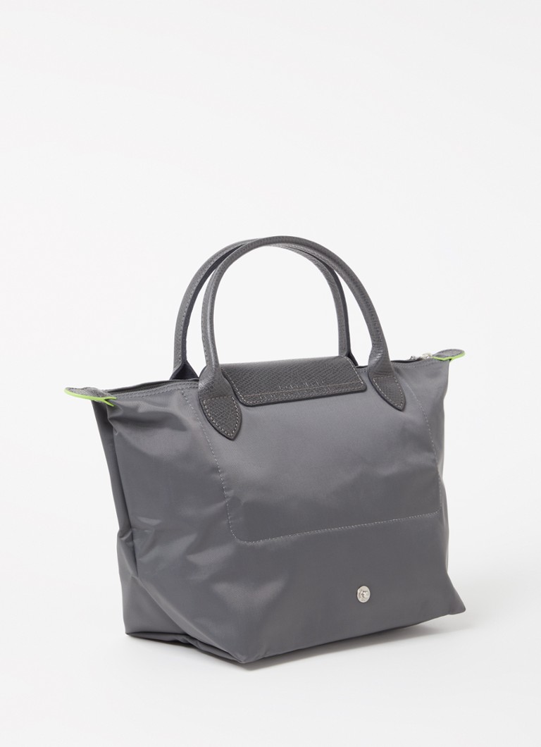Geantă verde Longchamp Le Pliage, mărimea S, cu detalii din piele.