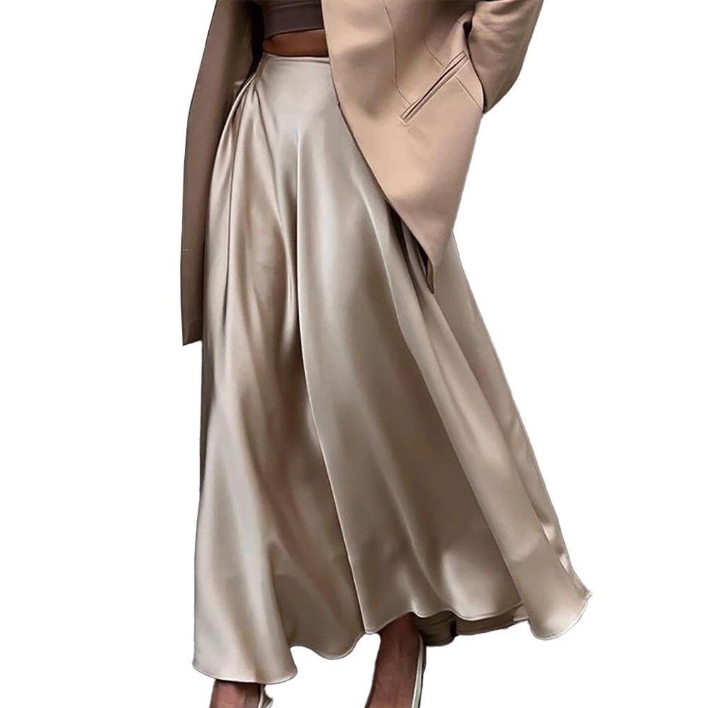 aikidio Maxirock Maxirock Rock Damen Lang Satin Elastische A-Linien MidiRock