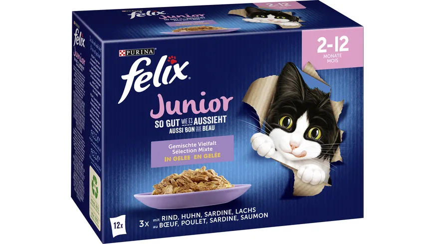 PURINA FELIX So gut wie es aussieht in Gelee Junior gemischte Vielfalt Katzennassfutter 1020 g