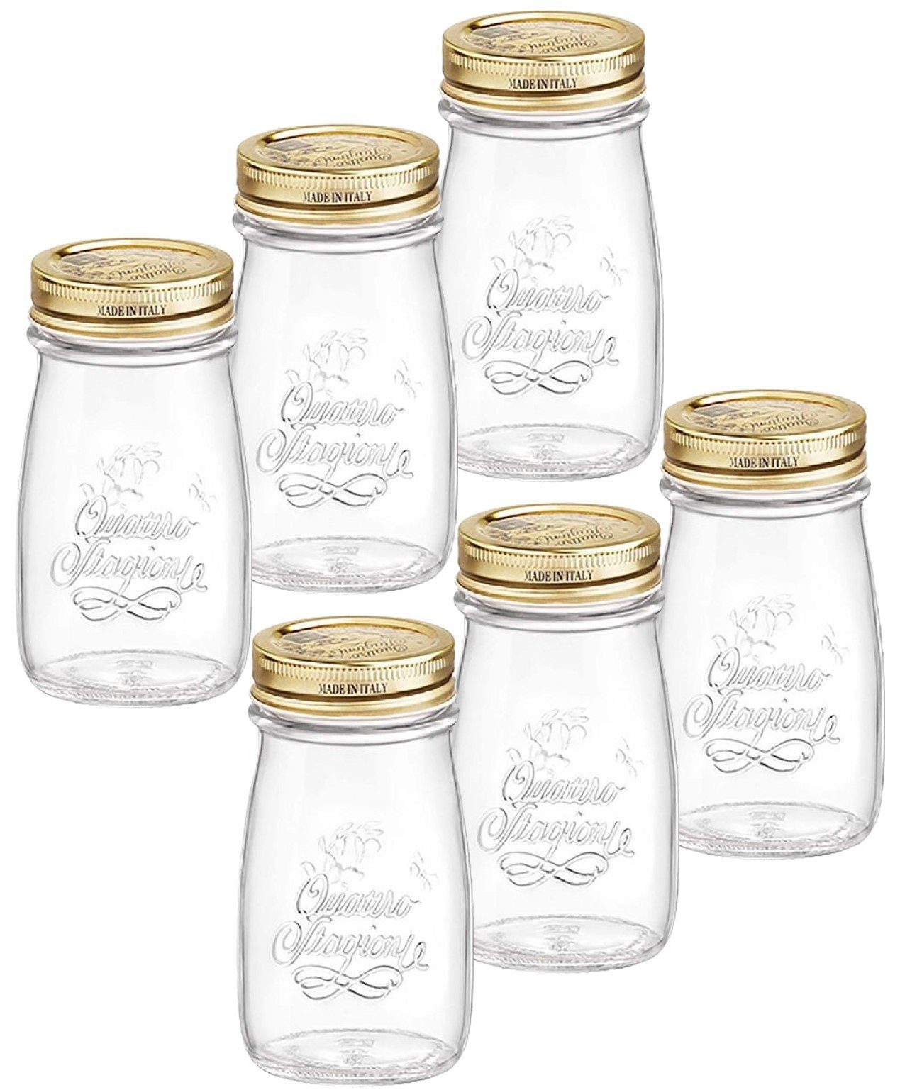 Emilja Joghurtgläser Joghurtglas, Einkochglas Quattro Stagioni 0,2L - 6 Stück mit Deckel, (Set)