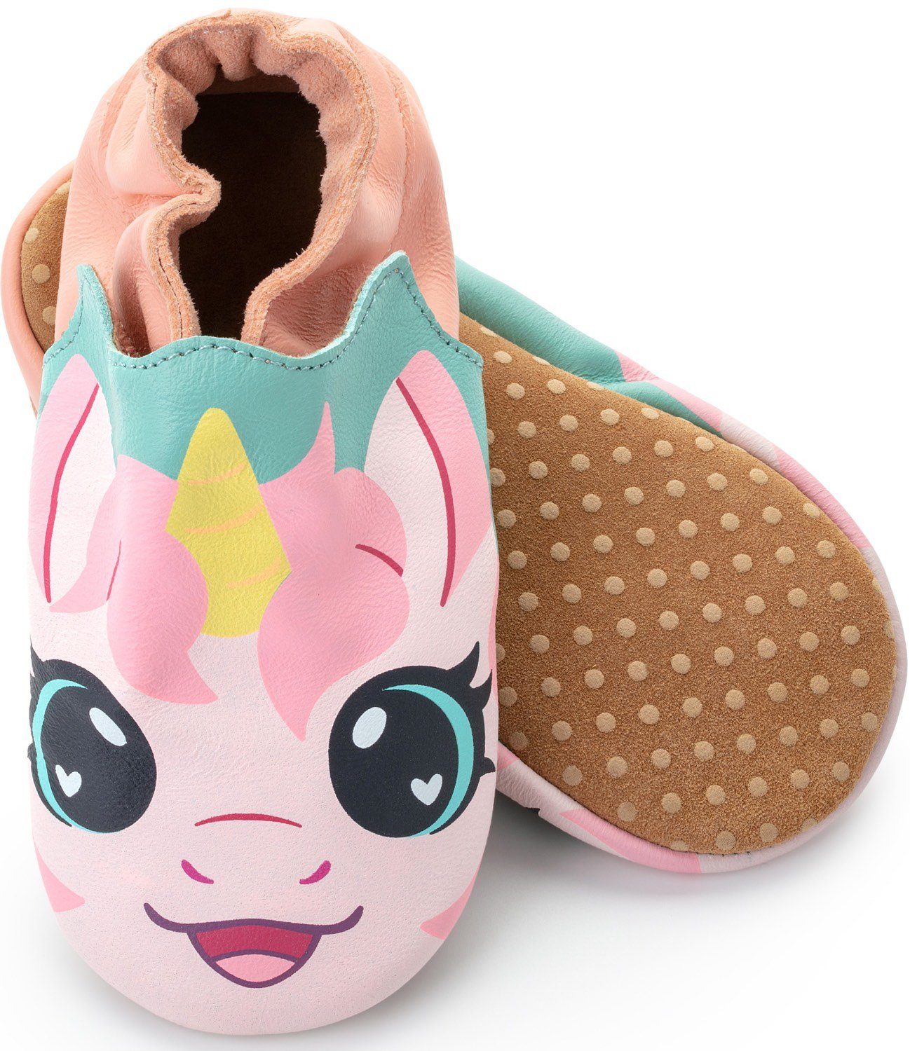 Corimori Baby-Schuhe Lauflernschuhe Krabbelschuhe Echt-Leder Mädchen Jungen Lauflernschuh (Packung) Süße Lauflernschuhe, Lederschuhe, Barfußschuhe, Einhorn, 12-18 Monate