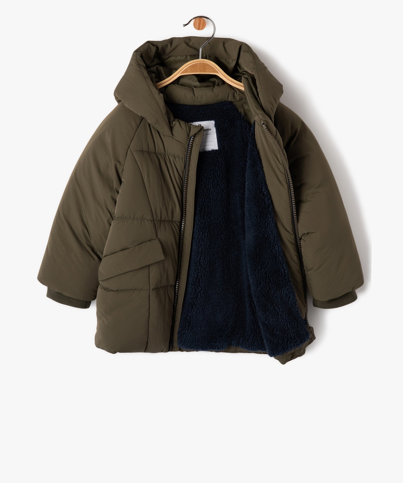 Blouson matelassé doublé peluche à capuche bébé Garçon... kaki | GEMO