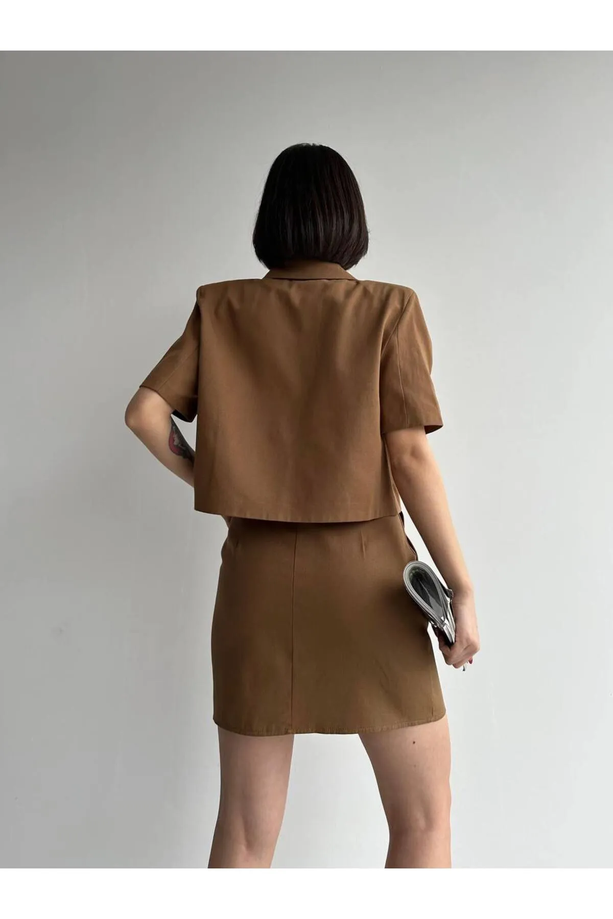 Laluvia  Braunes Rock-Jacken-Doppelset aus 100 % Baumwollgabardine