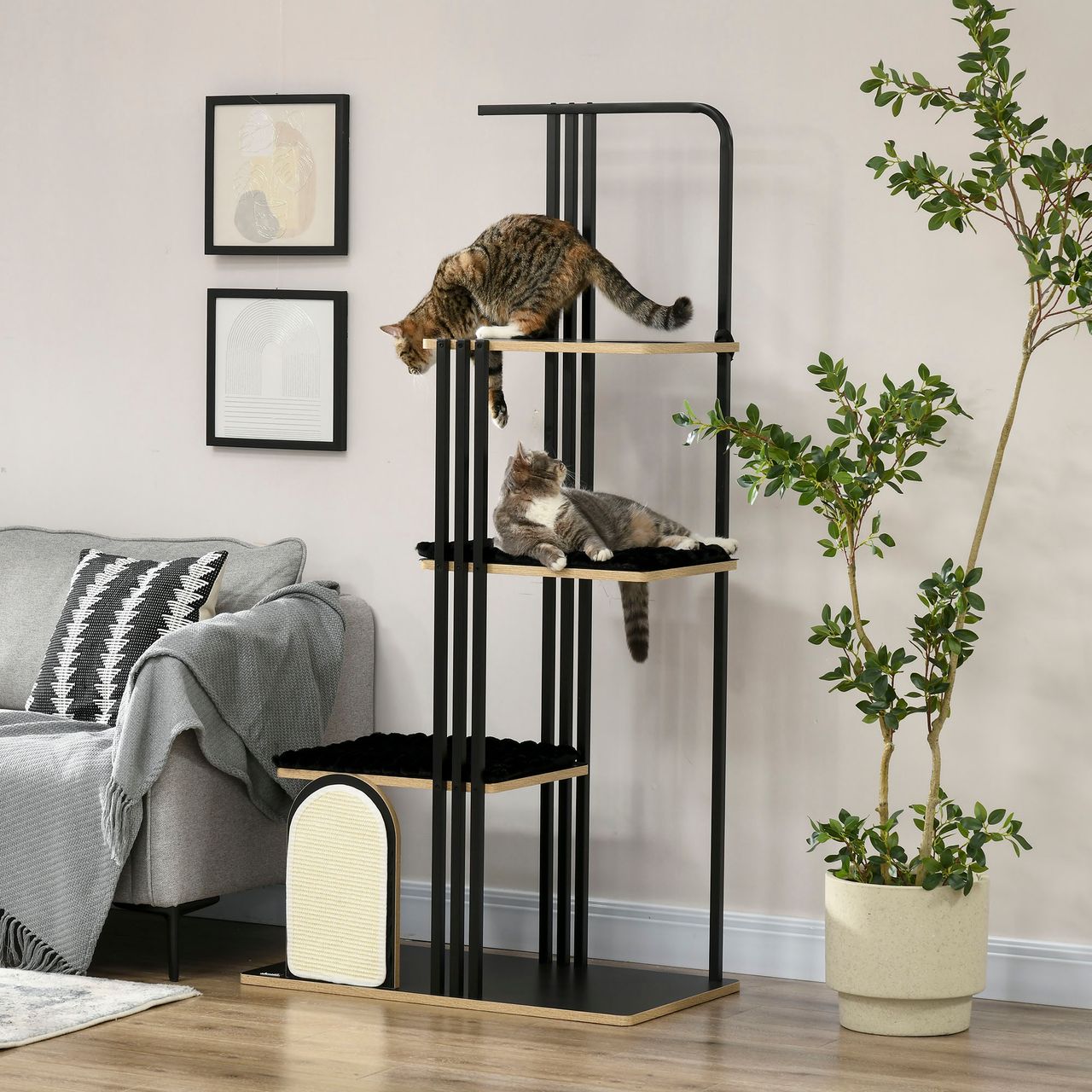 PawHut Katzenbaum 170 cm Kratzbaum mit Kissen Kletterbaum mit Kratzbrett Stahl